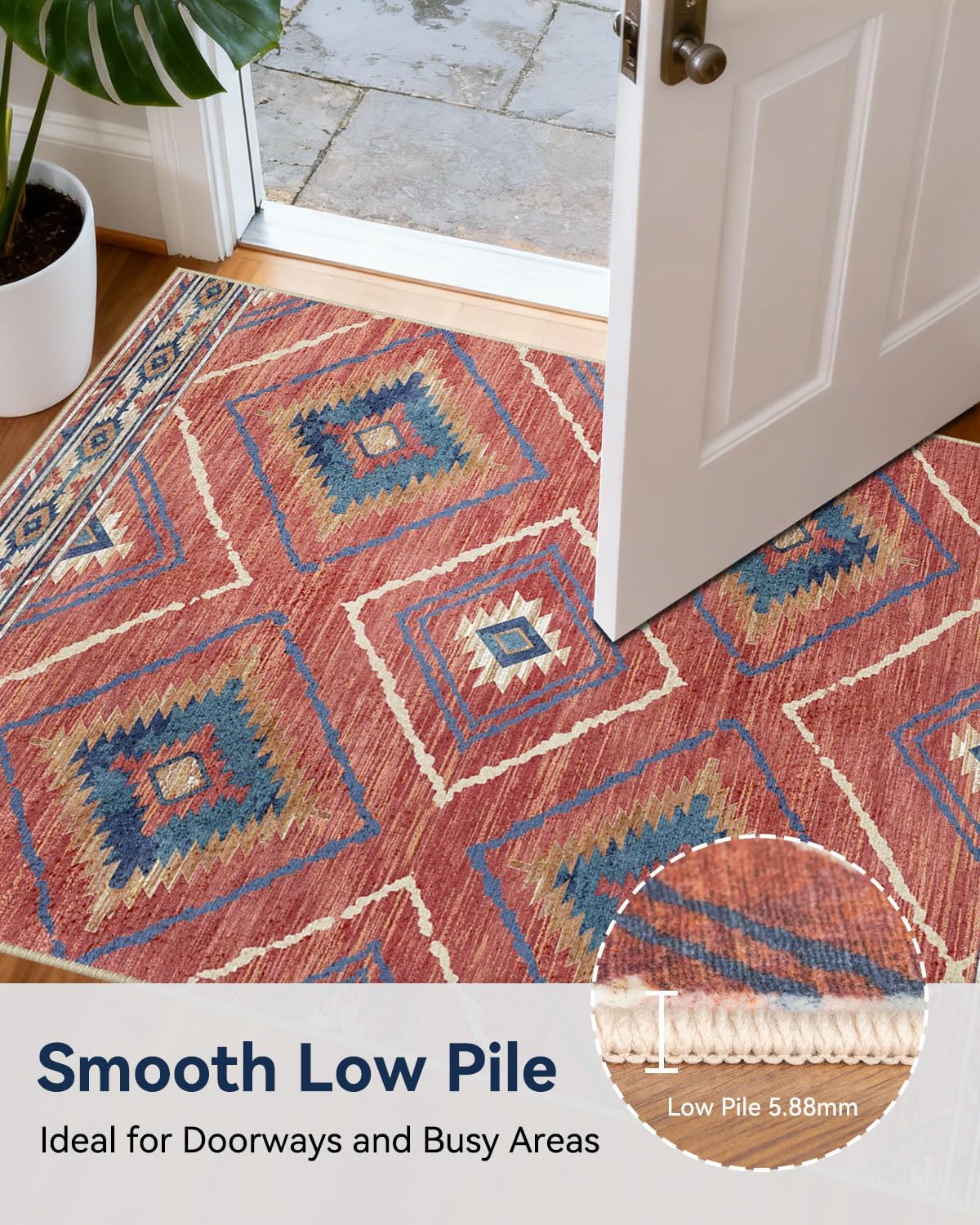 Thumbnail 3 de DEFYNEE Moroccan Washable Area Rug