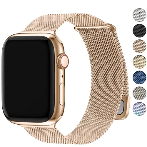 Detalle de Fullmosa Correa magnética Milanese Loop para Apple Watch 42mm/41mm/40mm/38mm (acero inoxidable) Oro Rosa