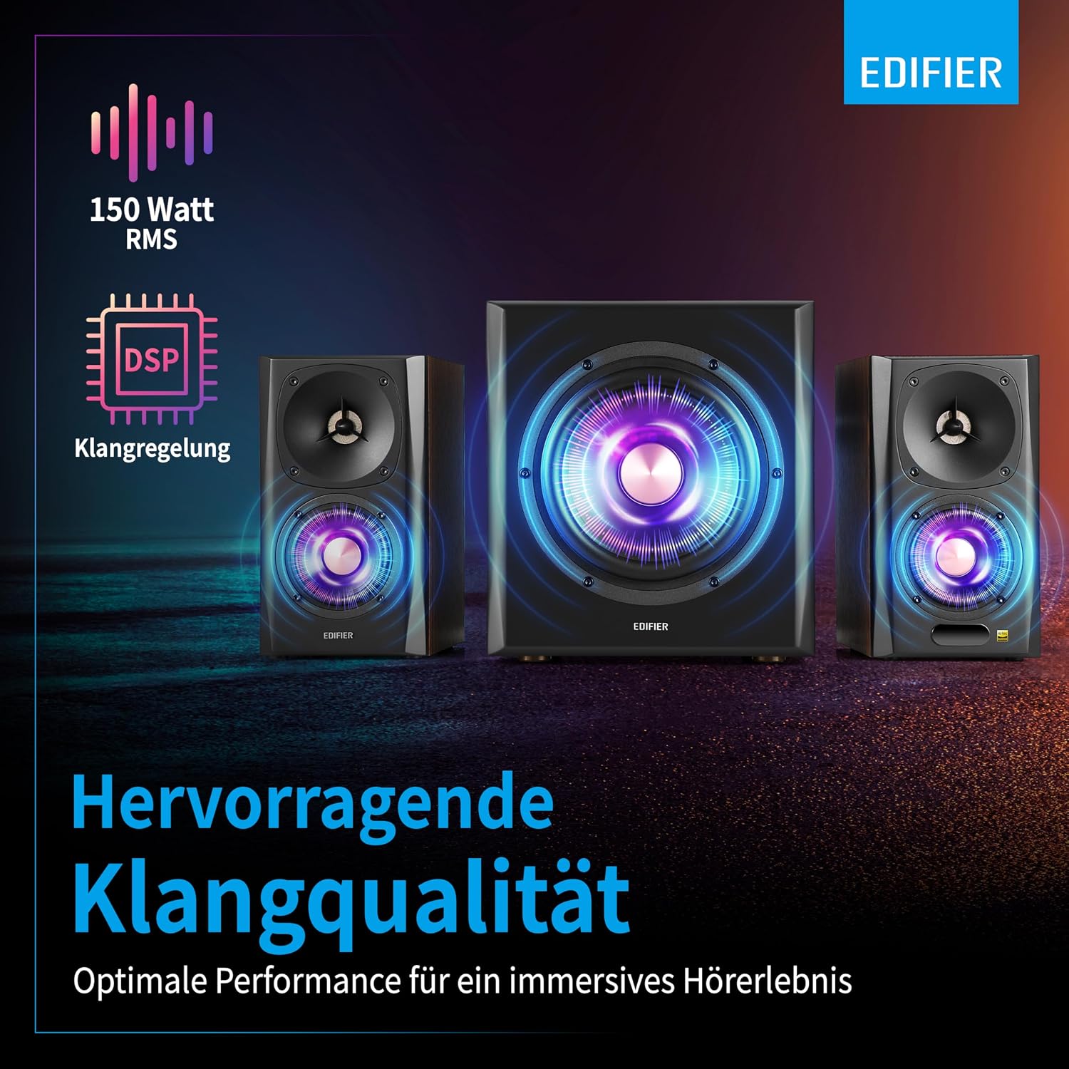 Detalle de Edifier S360DB 2.1 Regallautsprecher mit Subwoofer – Bluetooth 5.1 aptX, kabelloser Sound für Büro, Wohnzimmer und kleine Räume