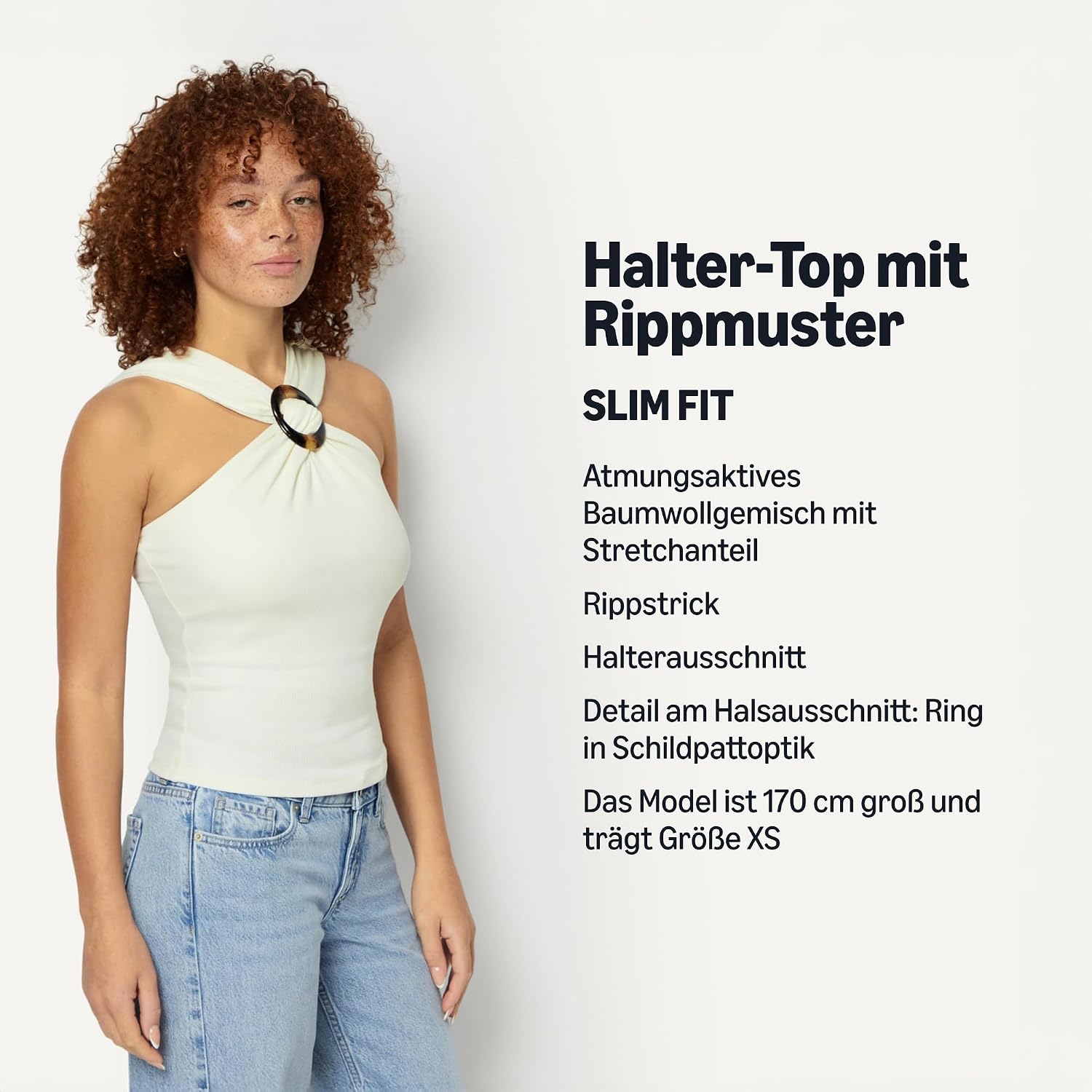 Detalle de Amazon Essentials Damen Geripptes Halter-Neckholder-Top mit Kunstharzverzierung – Slim Fit
