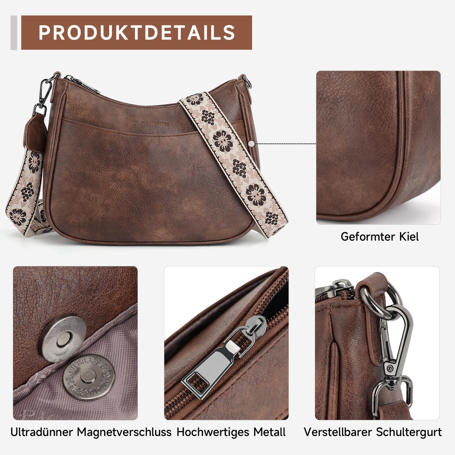 Thumbnail 4 de APHISON Klein Crossbody Bag mit breitem Gurt – vegane Umhängetasche mit Kartenfach