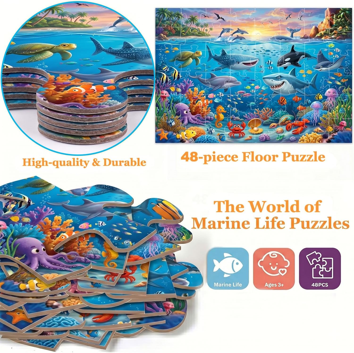 Detalle 2 de Jumbo 48-Piece Ocean Floor Puzzle for Kids, 36" x 24" Finished Size