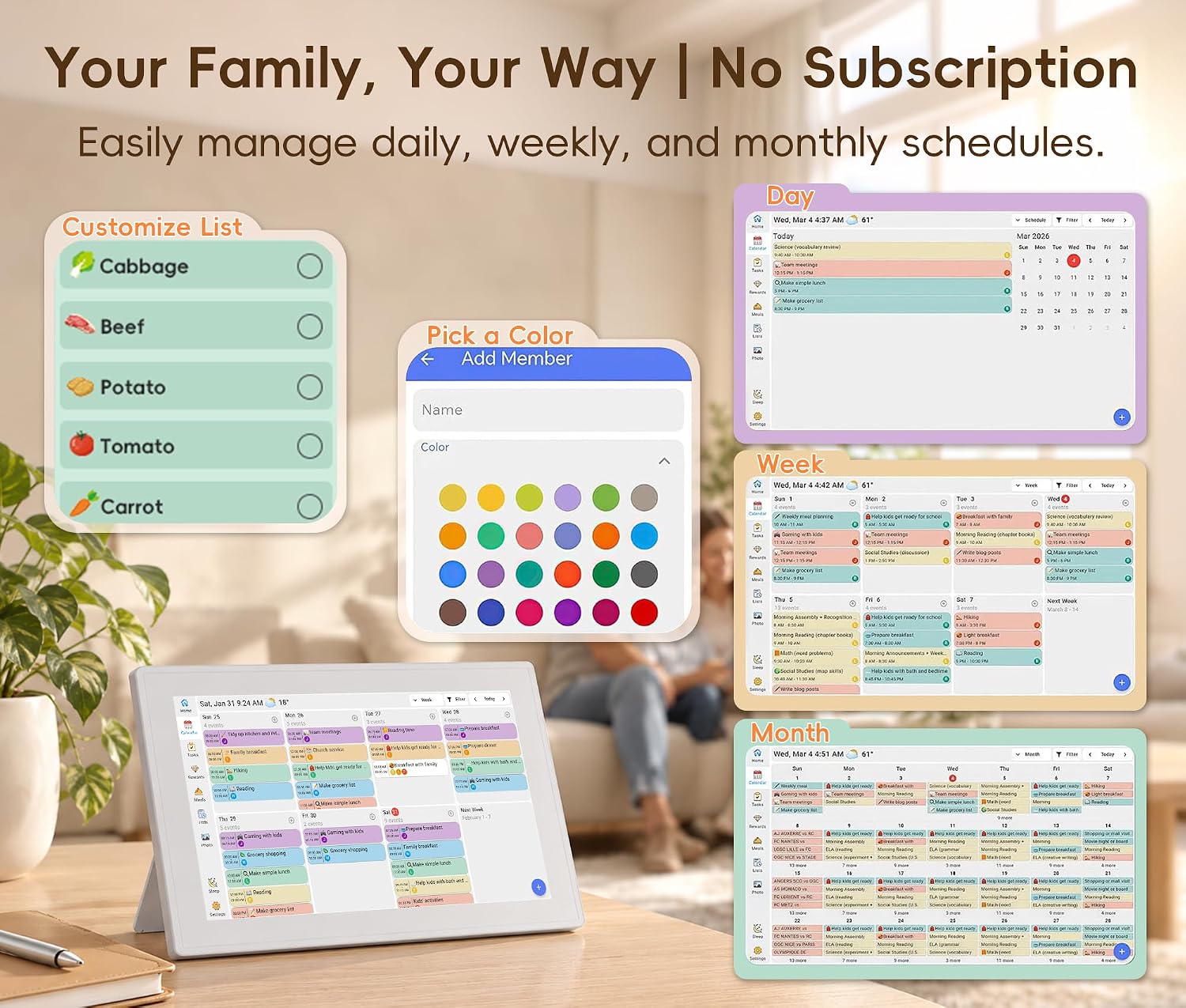 Detalle de Nexrary 10.1-Inch Smart Family Digital Calendar and Chore Chart