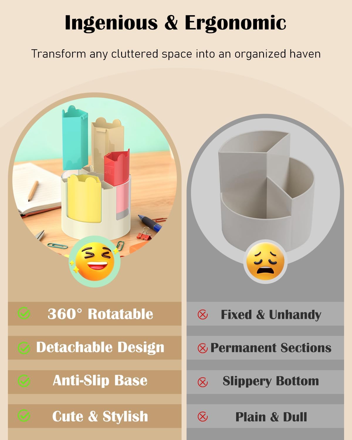 Thumbnail 3 de Uniclife porte-stylo rotatif 360° pour bureau avec 13 fentes et autocollants déco