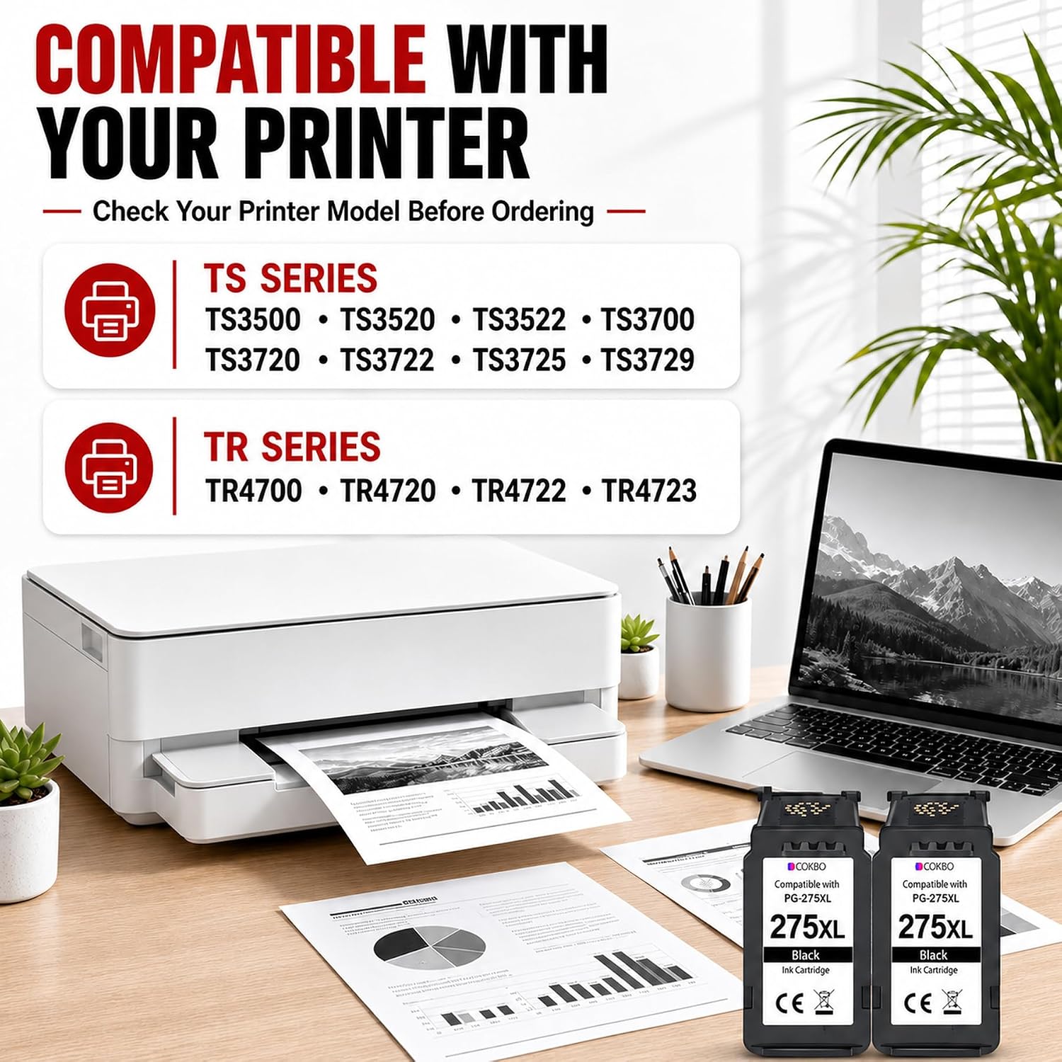 Detalle de PG-275XL-Compatible Black Ink Cartridges, 2-Pack
