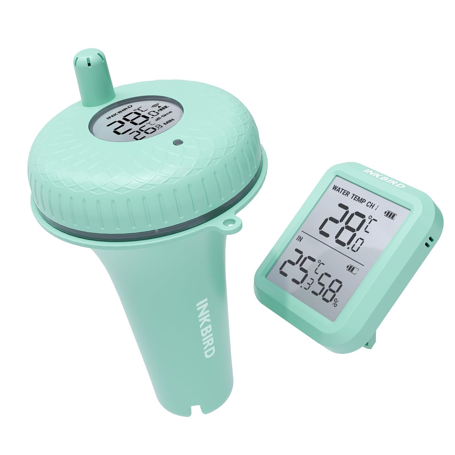 Detalle de Inkbird IBS-P01R trådlös pooltermometer med inomhusdisplay och max/min