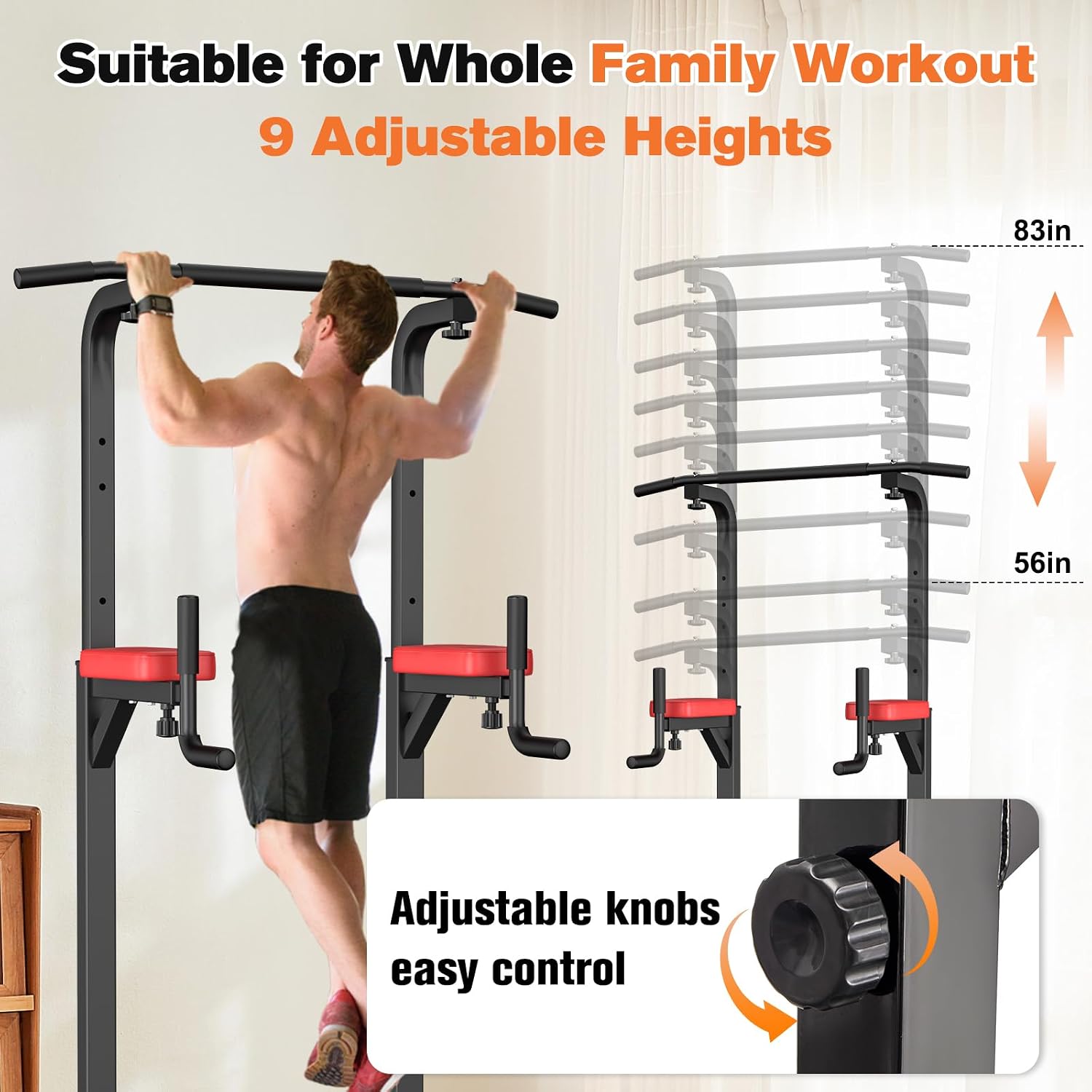 Detalle 1 de RELIFE REBUILD YOUR LIFE Power Tower Pull-Up and Dip Station, 9 Height Settings