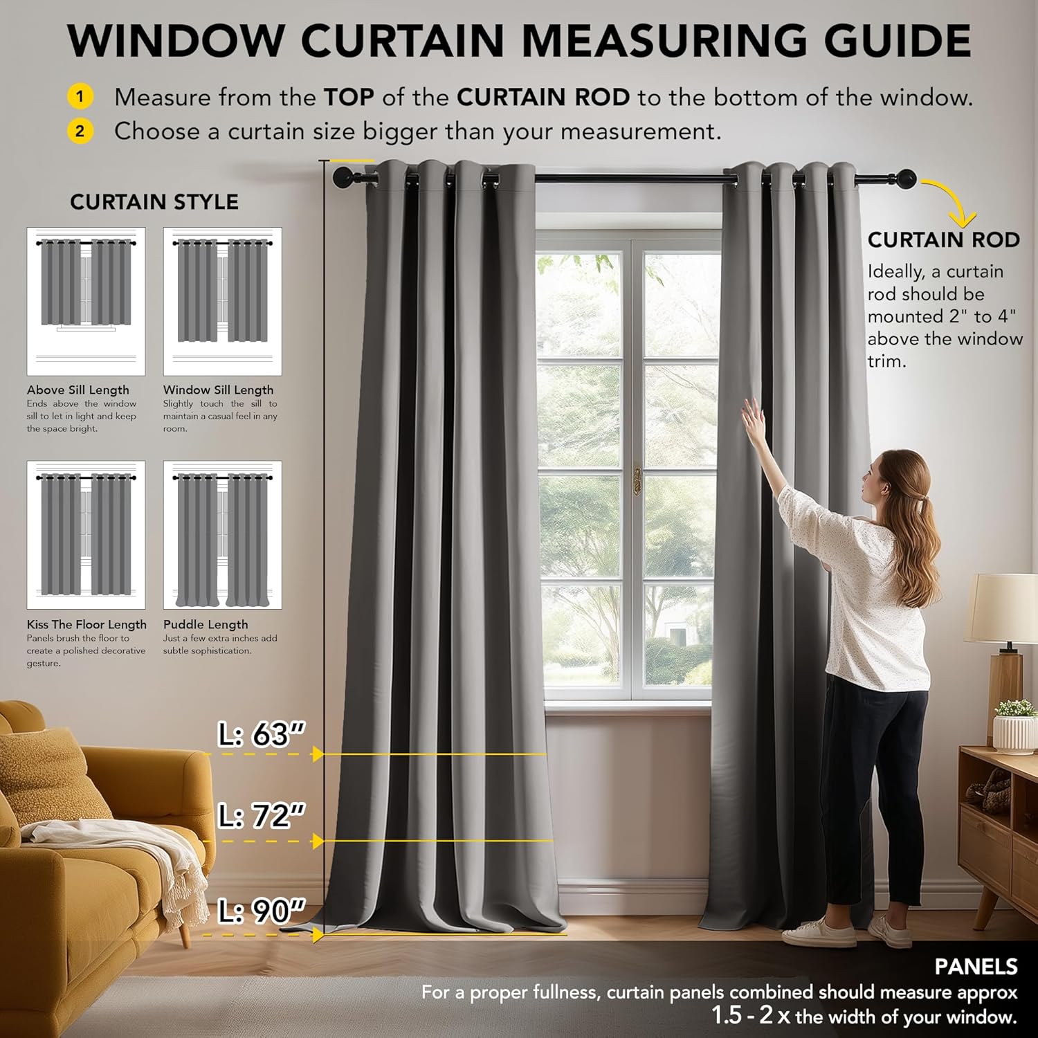 Thumbnail 1 de Deconovo Blackout Curtains Bedroom: Light Grey, 2 Panels (66 x 84 Inch) – Thermal Insulated with Eyelet