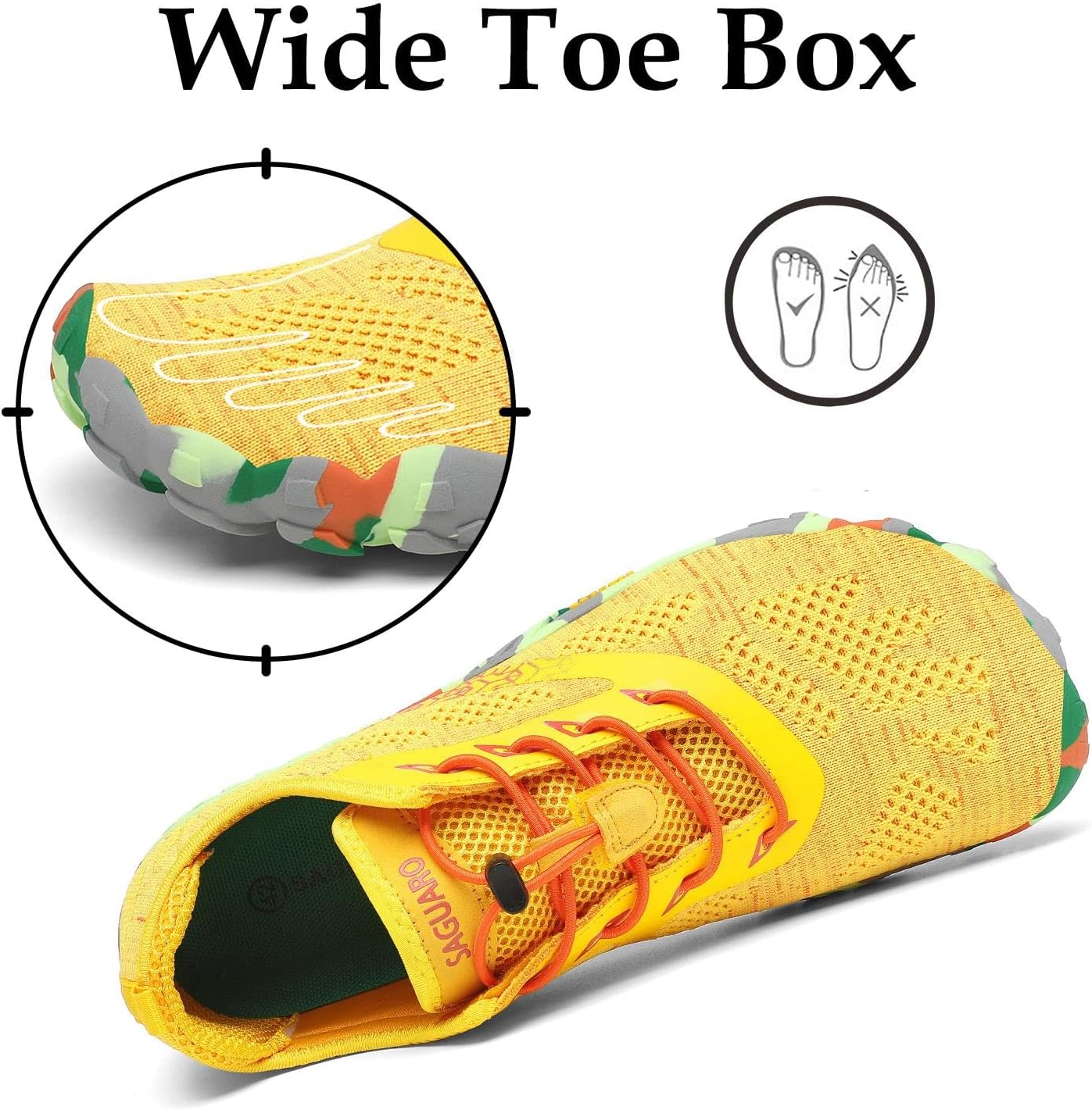 Detalle de SAGUARO Zapatillas Barefoot para Hombre/Mujer - Minimalistas, Zero Drop, Antideslizantes (Amarillo, 38 EU)