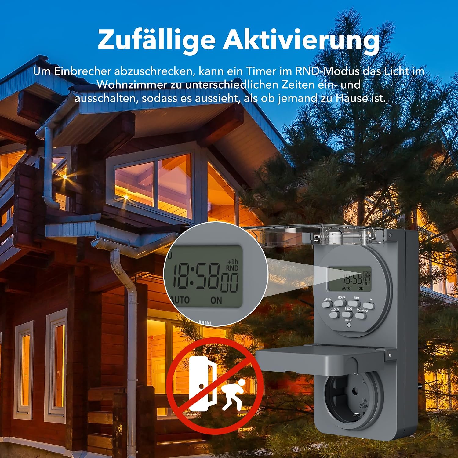 Detalle de HBN 2er Digitale Zeitschaltuhr Steckdose Aussen IP44 – 8 Programme, Zufallsfunktion & Backup-Akku