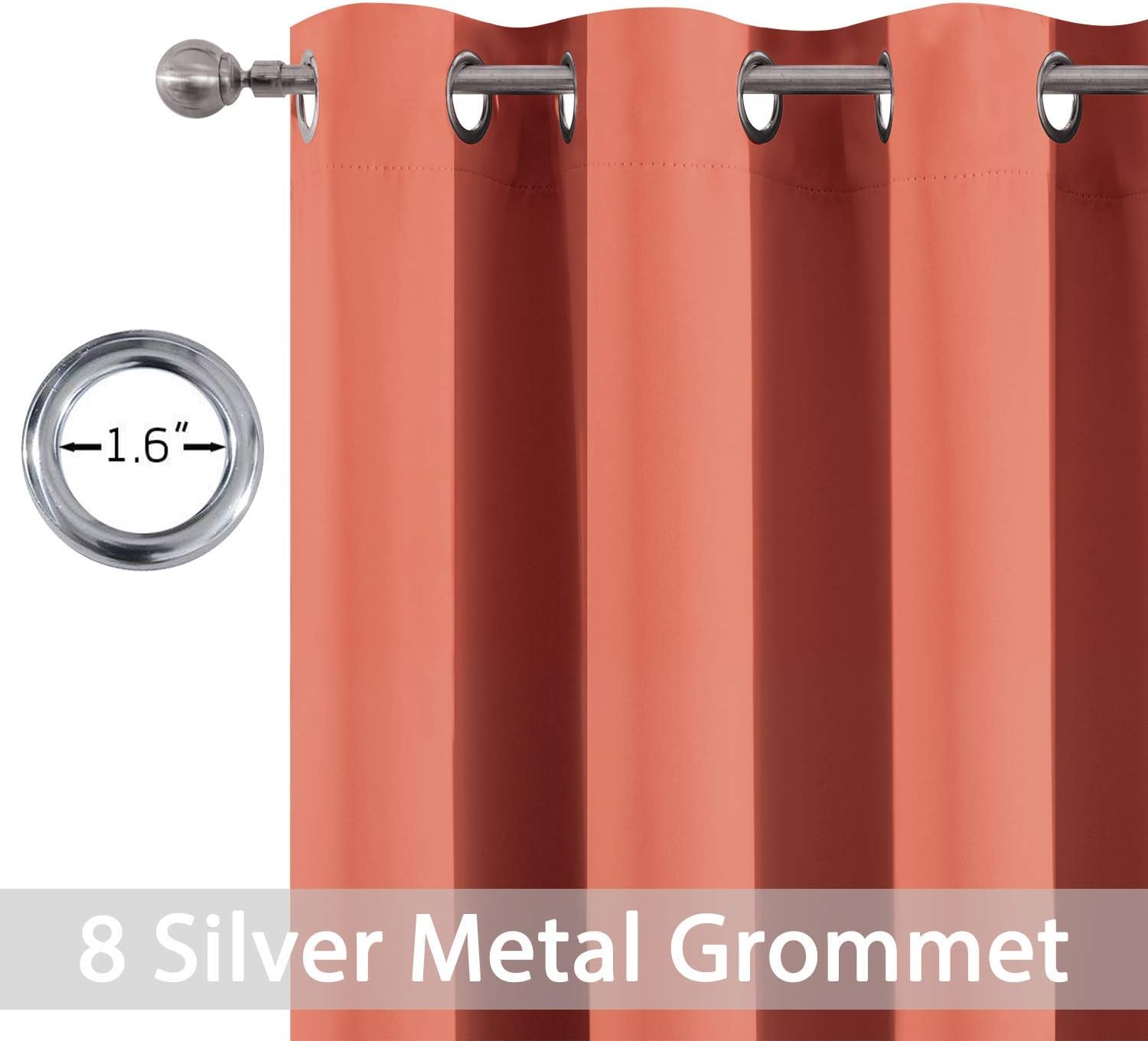 Thumbnail 3 de Yakamok 96in Blackout Curtains - 2 Panels, 52x96, Coral Orange, Grommet, Room Darkening & Thermal
