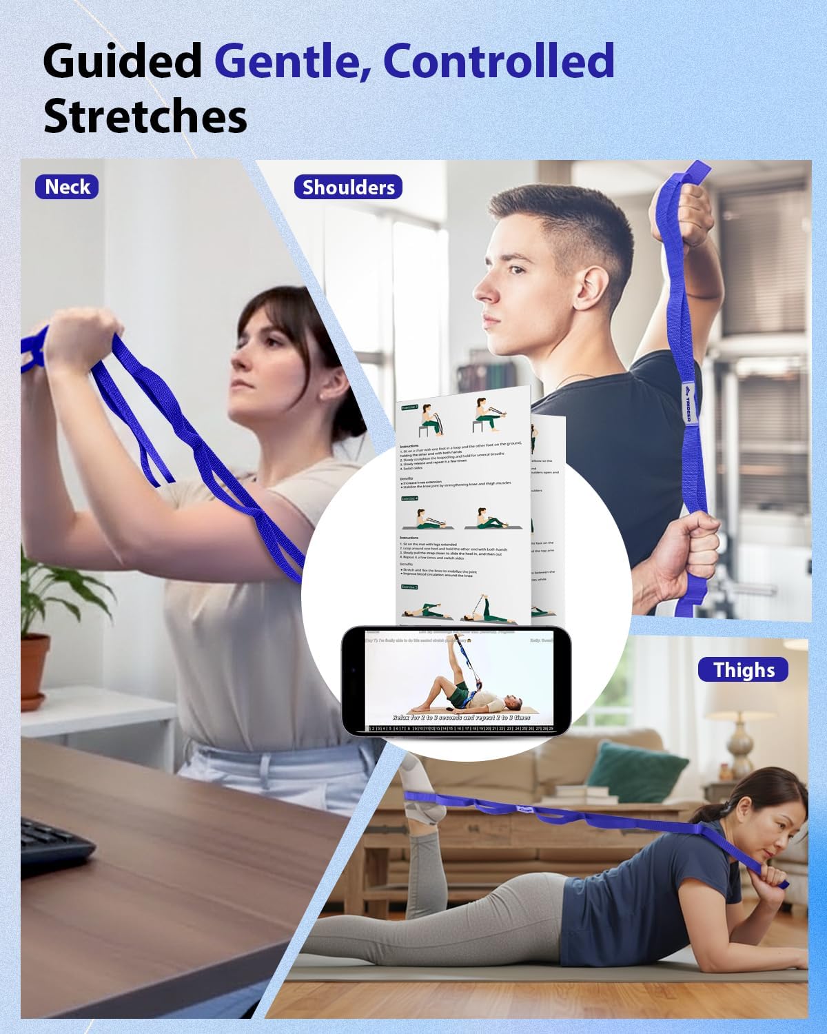 Thumbnail 5 de Trideer Stretching Strap with Loops for PT and Yoga, Non-Elastic Polyester