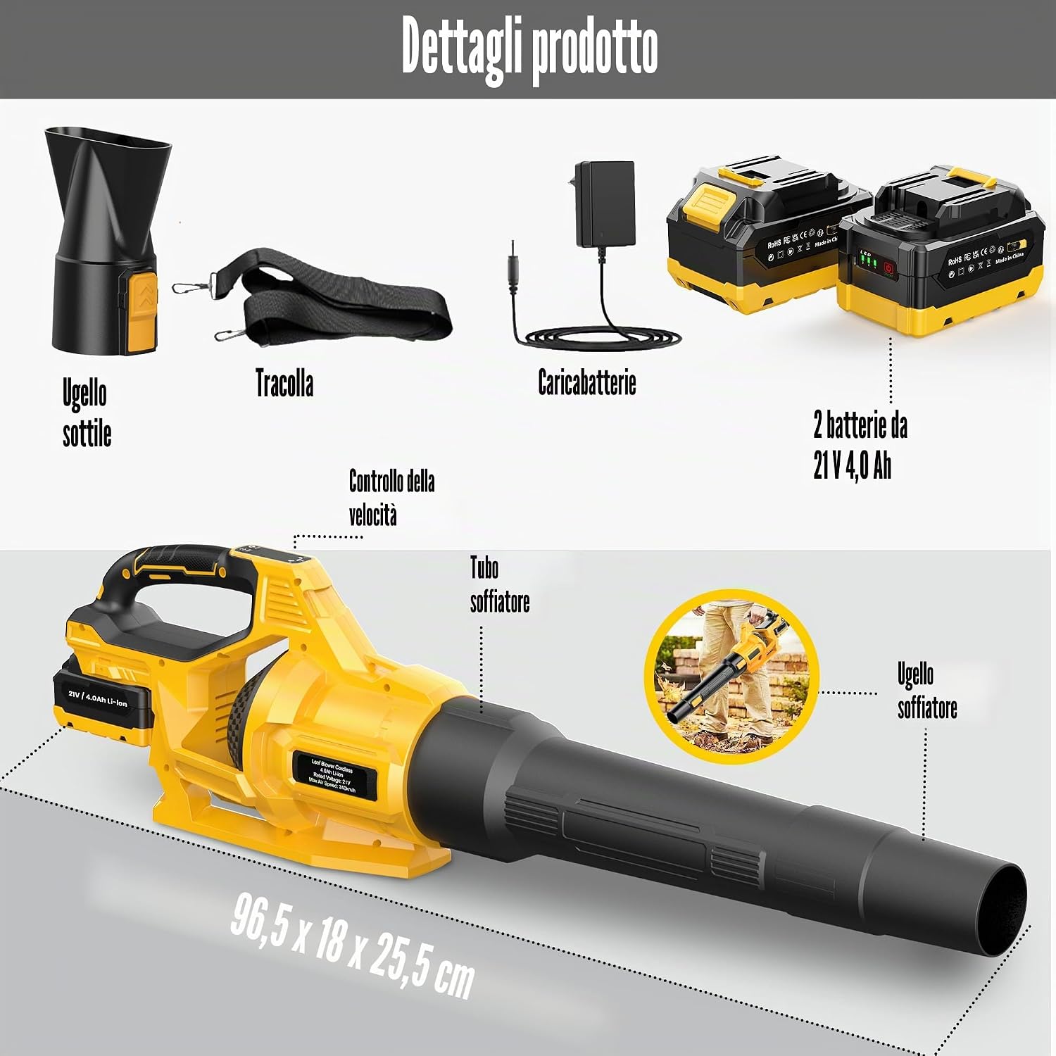 Thumbnail 6 de Soffiatore a batteria 21V JYGMPRO: potenza senza fili con due batterie incluse