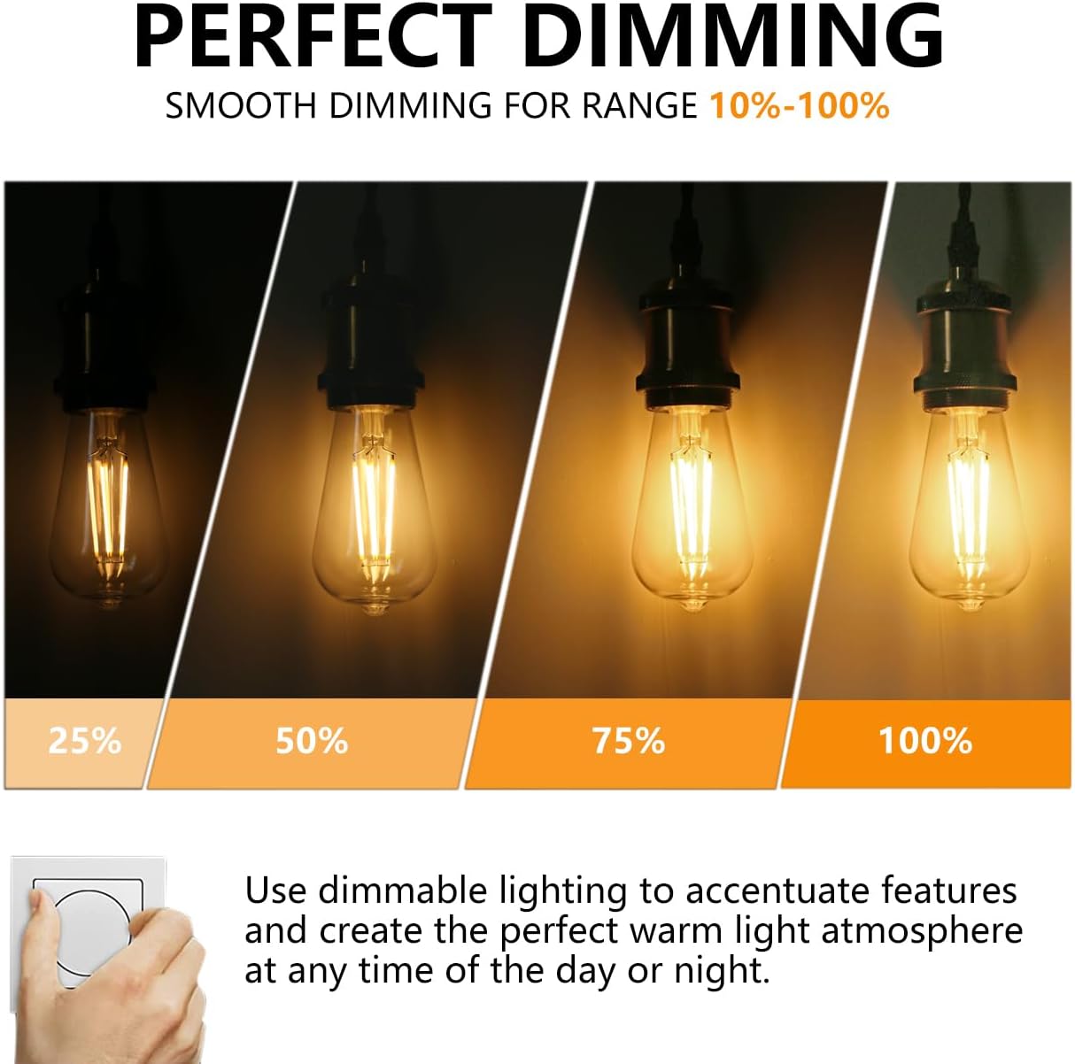 Detalle de BORT ST586W ST58 Vintage LED Bulbs, 6-Pack, 6W, 2700K, Dimmable, E26