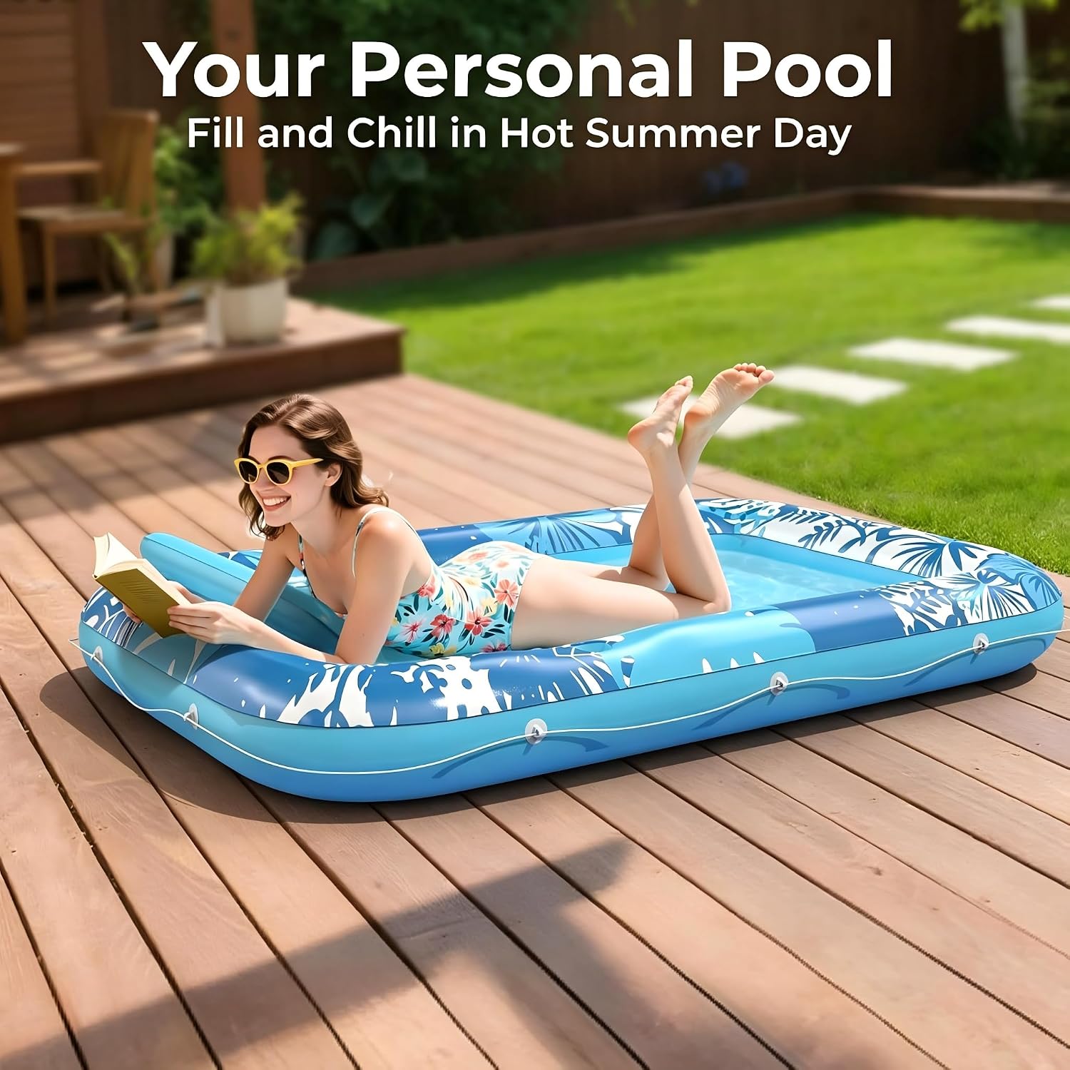 Detalle de Inflatable Tanning Pool Lounger Float, 70" x 46" with 6-in-1 Design and Pillow