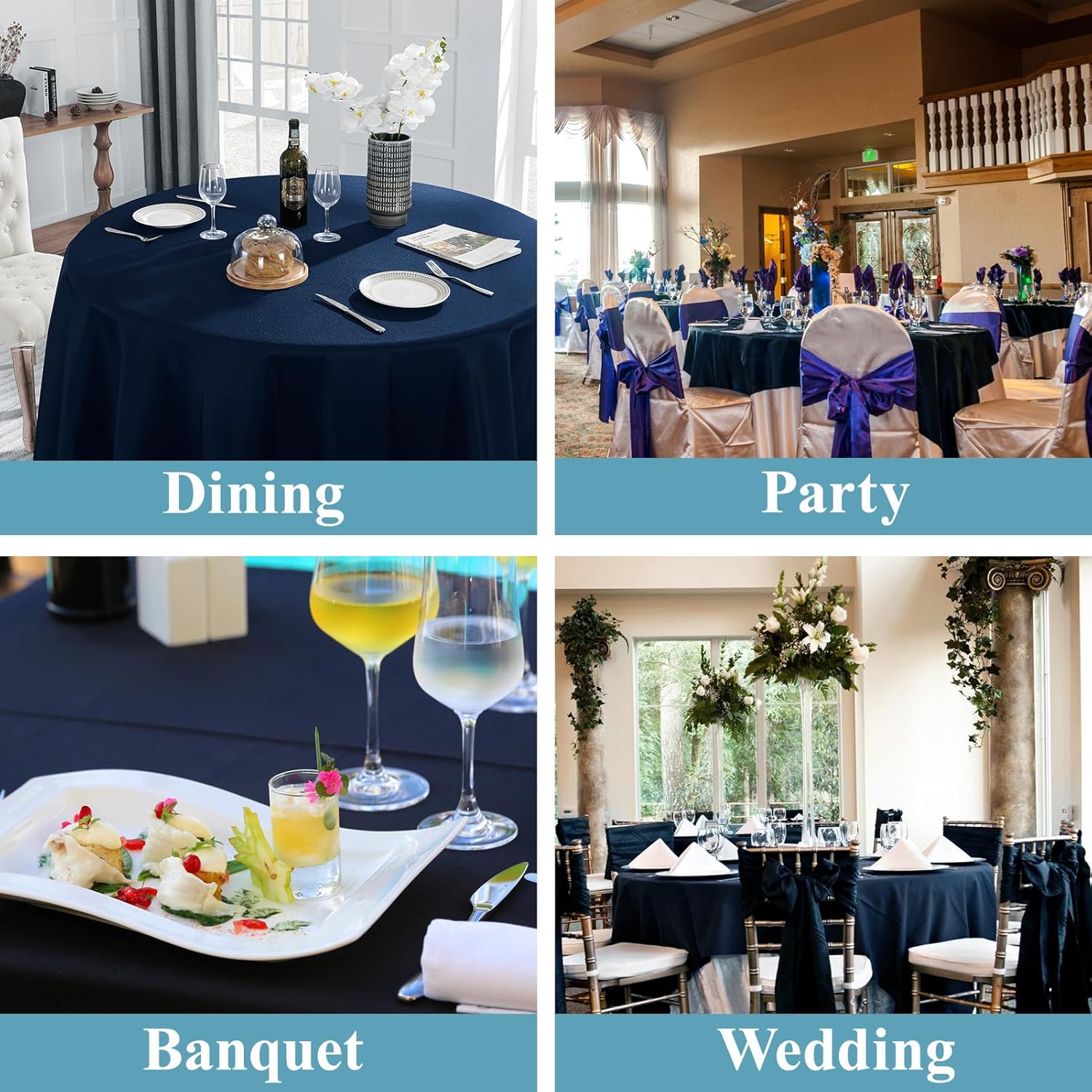 Thumbnail 5 de VidaFete 10-Pack Navy Blue 120-Inch Round Tablecloth (Polyester) for Dining, Parties & Buffets