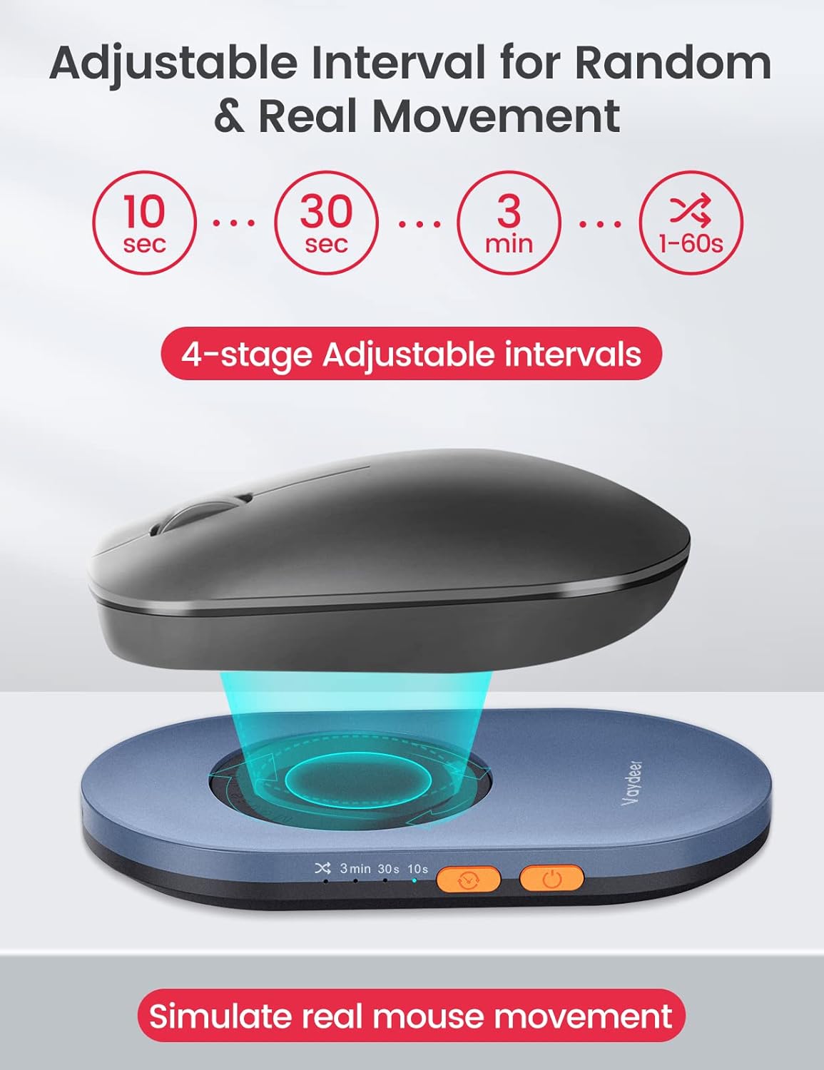 Detalle de Vaydeer Ultra Slim Mouse Mover (Air 3) – Silent, Driver-Free Jiggler for PC