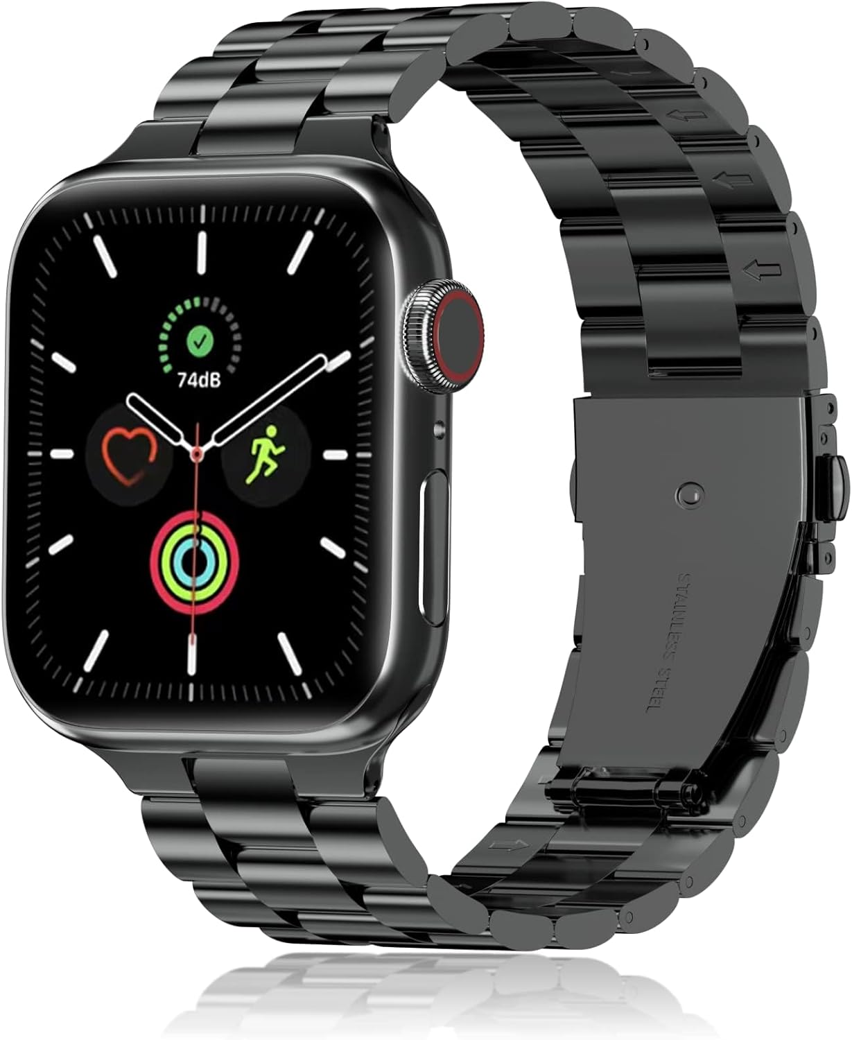 Detalle de QAZNZ Stainless Steel Link Band for Apple Watch (38–42mm) – 42mm Series 10/11 Compatible, Black