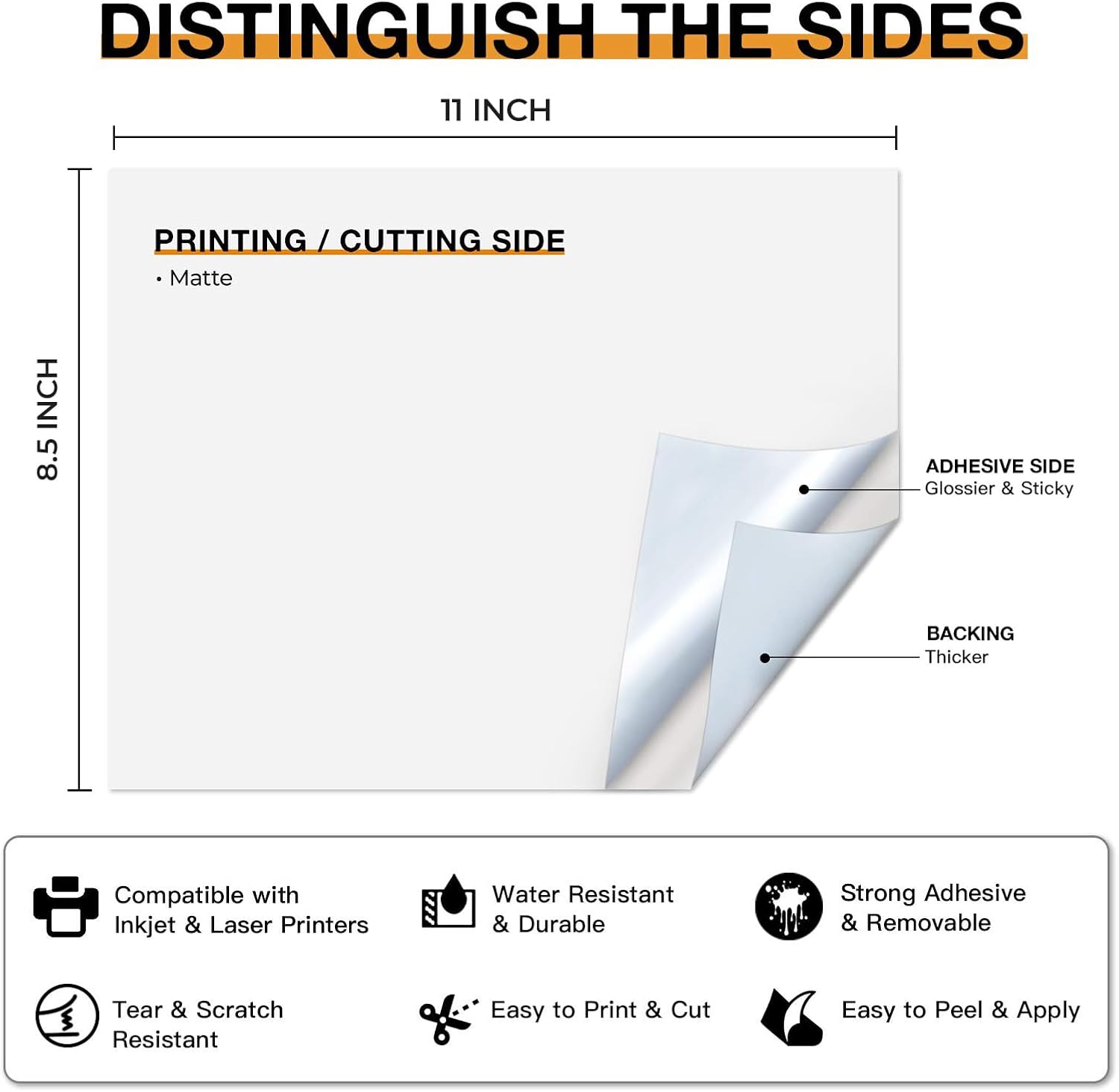 Detalle 2 de HTVRONT Printable Vinyl for Inkjet & Laser Printers — 40 Sheets, Matte White, 8.5" x 11