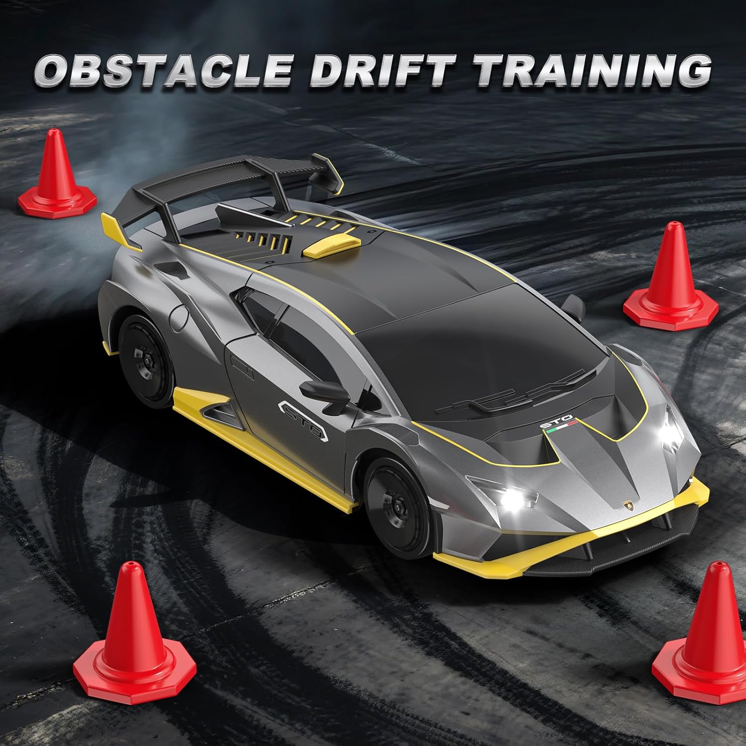 Detalle 2 de Lamborghini RC Drift Car 1:18 4WD – high-speed remote control drift car with proportional throttle and LEDs