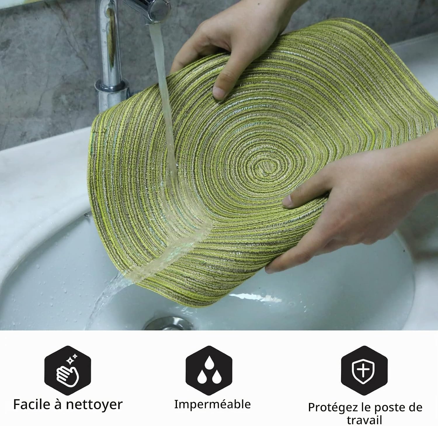 Detalle 2 de Pauwer ronde geweven placemats, set van 6, groen, 38 cm