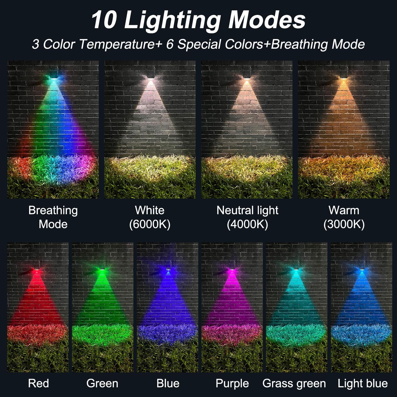 Detalle de ELLASAY Solar Fence Lights Outdoor Garden (2-Pack) – 10 Colour Modes, IP44 Waterproof, Solar Powered for Deck, Patio and Gate