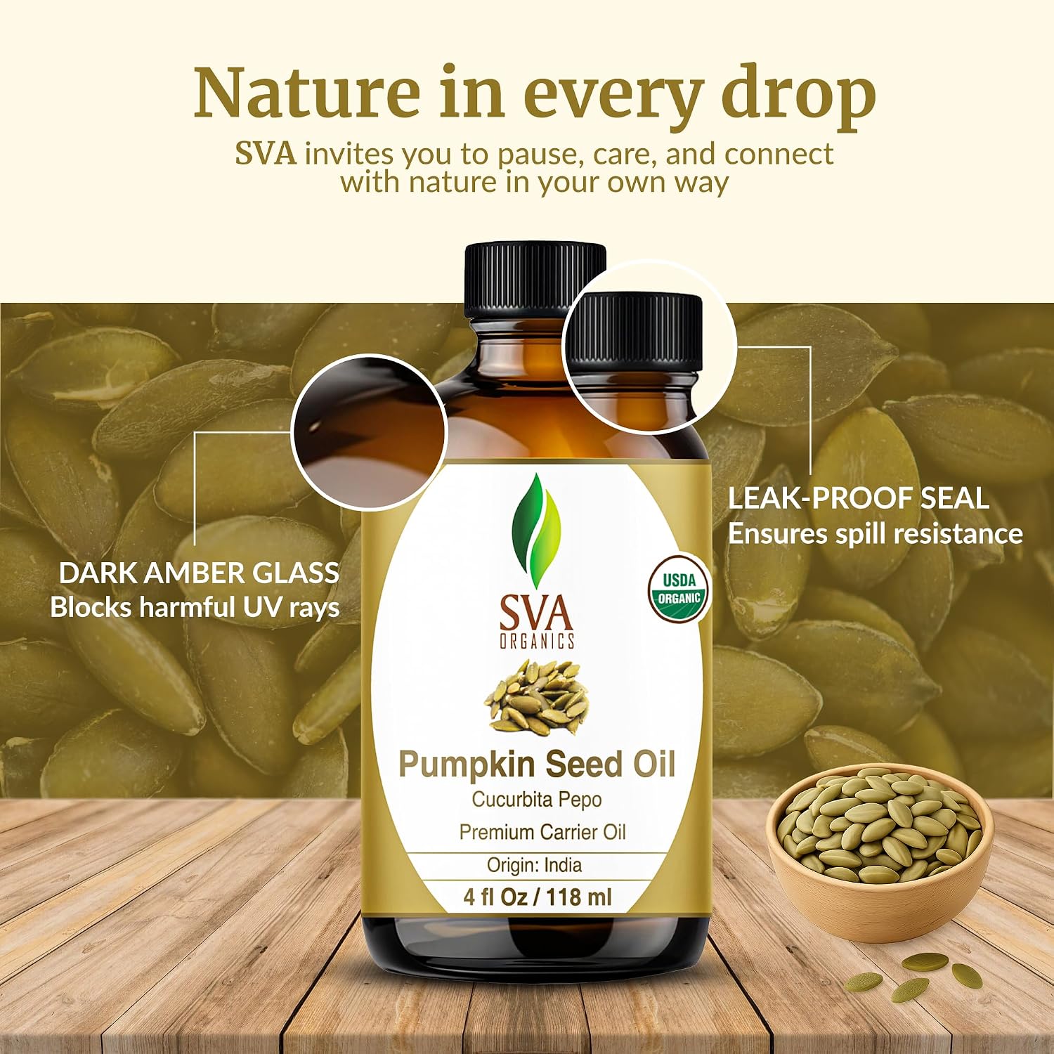 Thumbnail 6 de SVA Organic Pumpkin Seed Oil (4 Fl Oz) – 100% Natural Cold-Pressed Carrier Oil