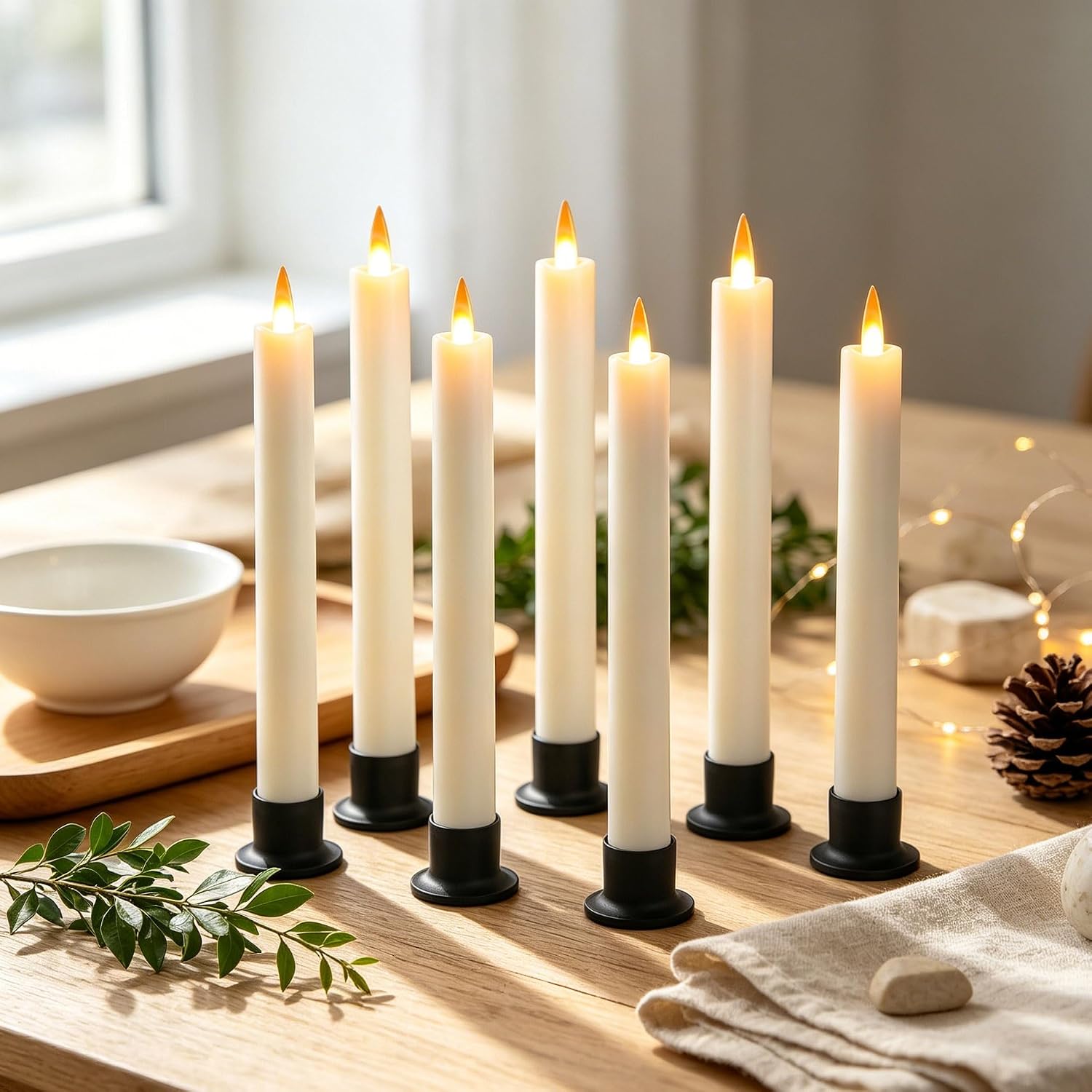 Detalle de Da by GMGL-6 Ivory Flameless Taper Candles, 6-Pack with Remote Control