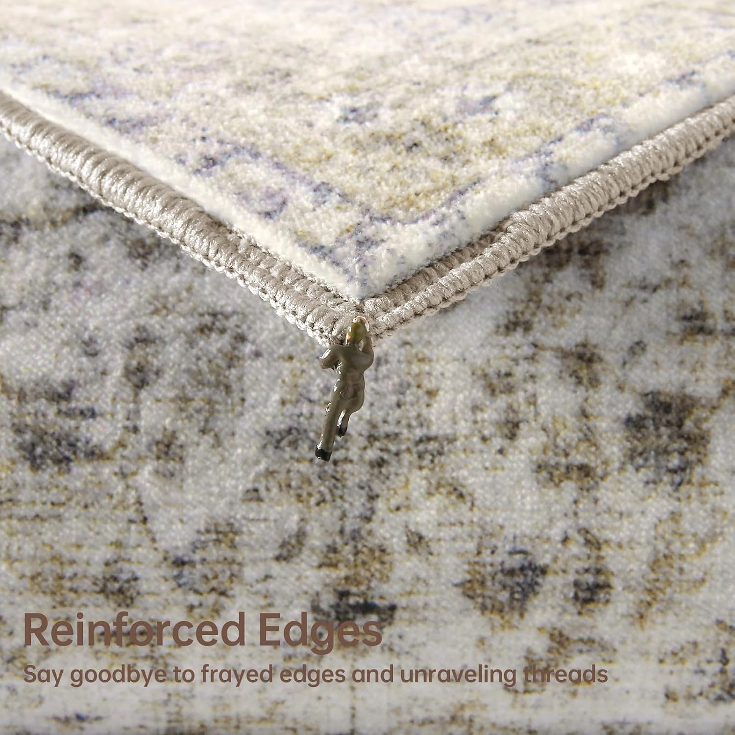 Thumbnail 5 de Sasttie 8' x 10' Beige Washable Area Rug with Low-Pile Faux Wool