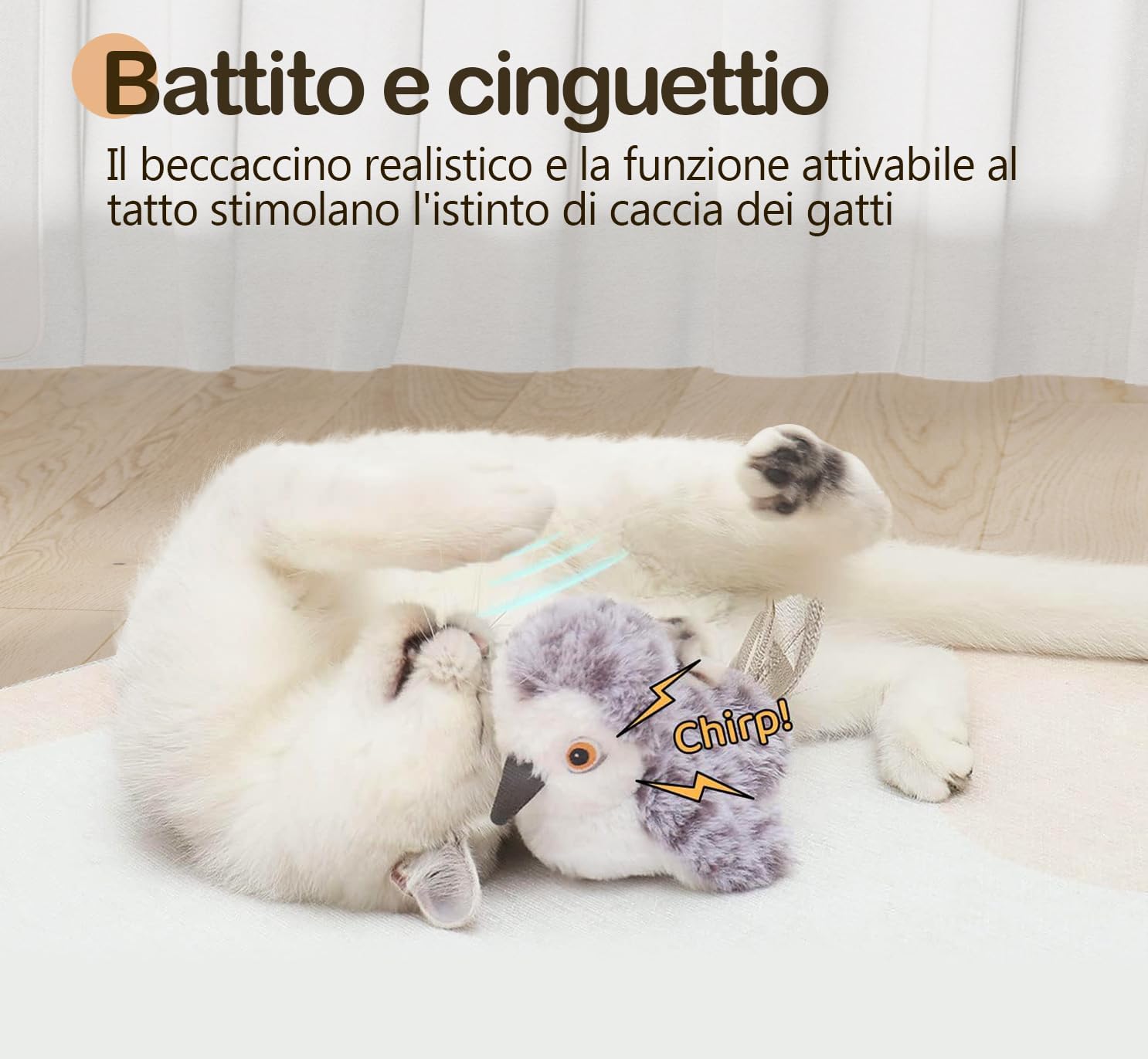 Detalle 2 de Migipaws Uccello che sbatte: giocattolo interattivo ricaricabile per gatti, con erba gatta