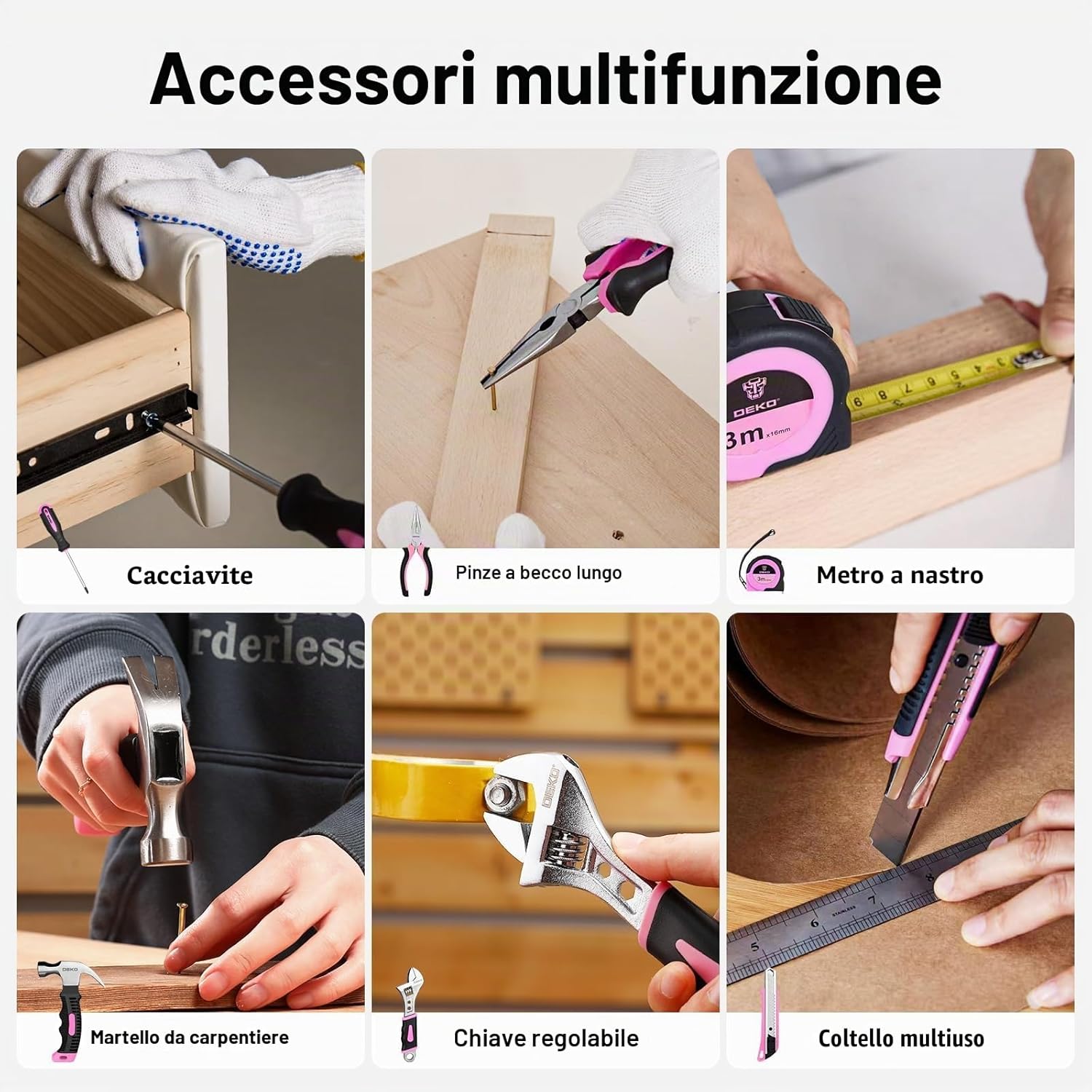 Thumbnail 3 de DEKO Cassetta Attrezzi Completa Rosa con Trapano Avvitatore 8V, 126 Pezzi