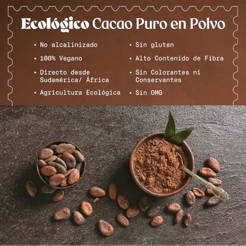 Detalle de NaturaleBio Cacao Puro en Polvo Crudo Bio No Alcalinizado