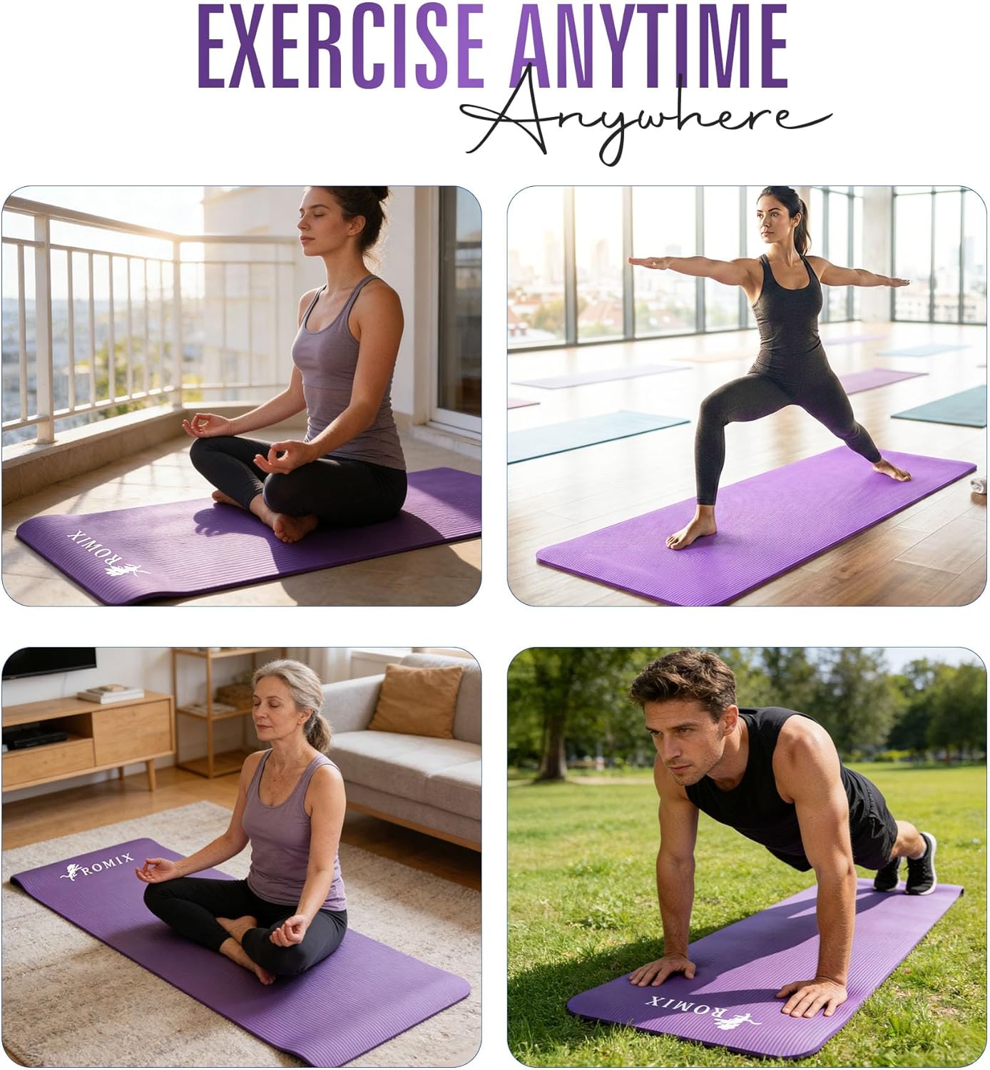 Thumbnail 5 de ROMIX Yoga Mat 15mm Thick Foam Exercise Mat – 183 x 60 cm, Non-Slip with Carry Bag