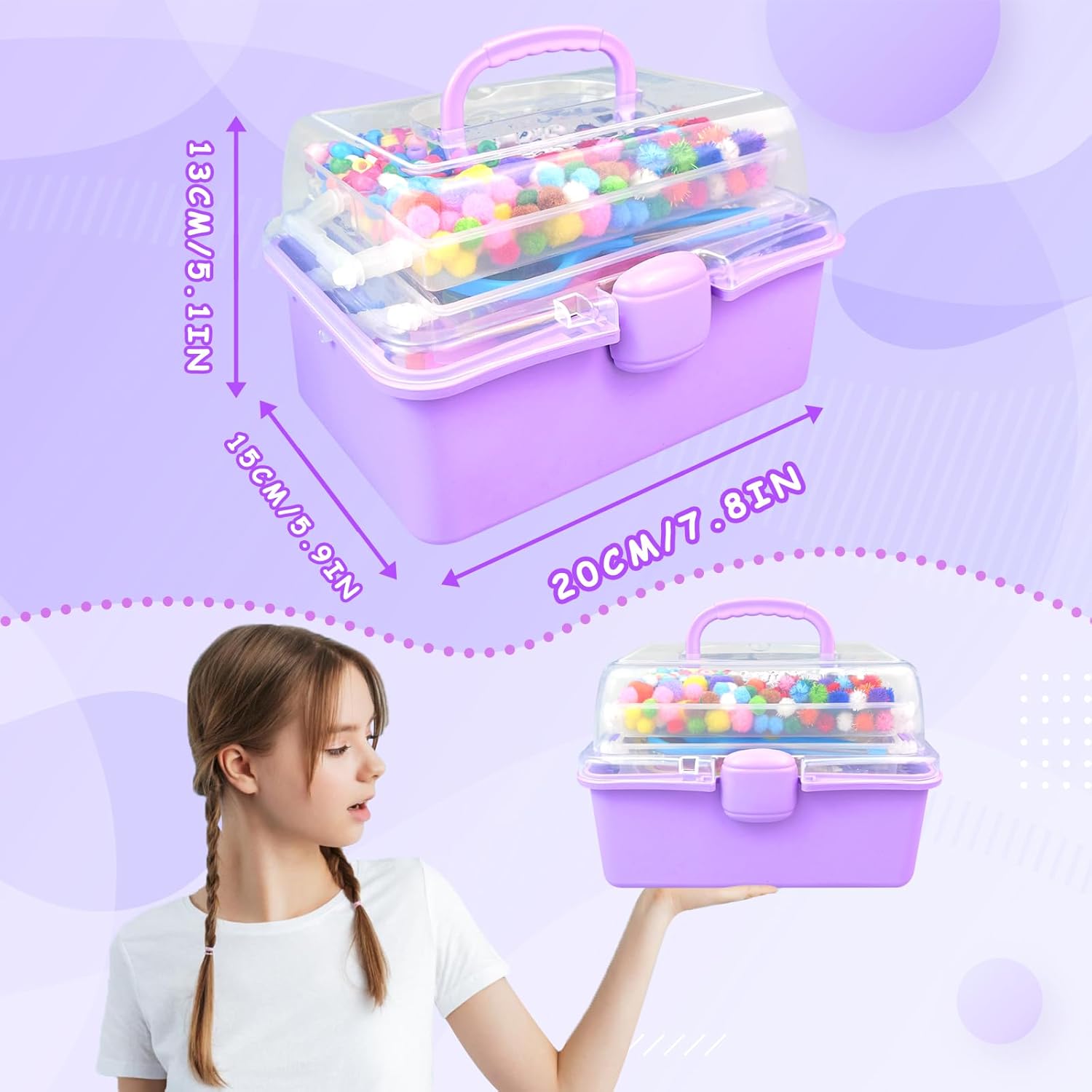 Thumbnail 6 de 3000‑teiliges Bastelset Kinder Bastelkoffer – inkl. Pfeifenreiniger, Papier, Perlen und mehr, Lila