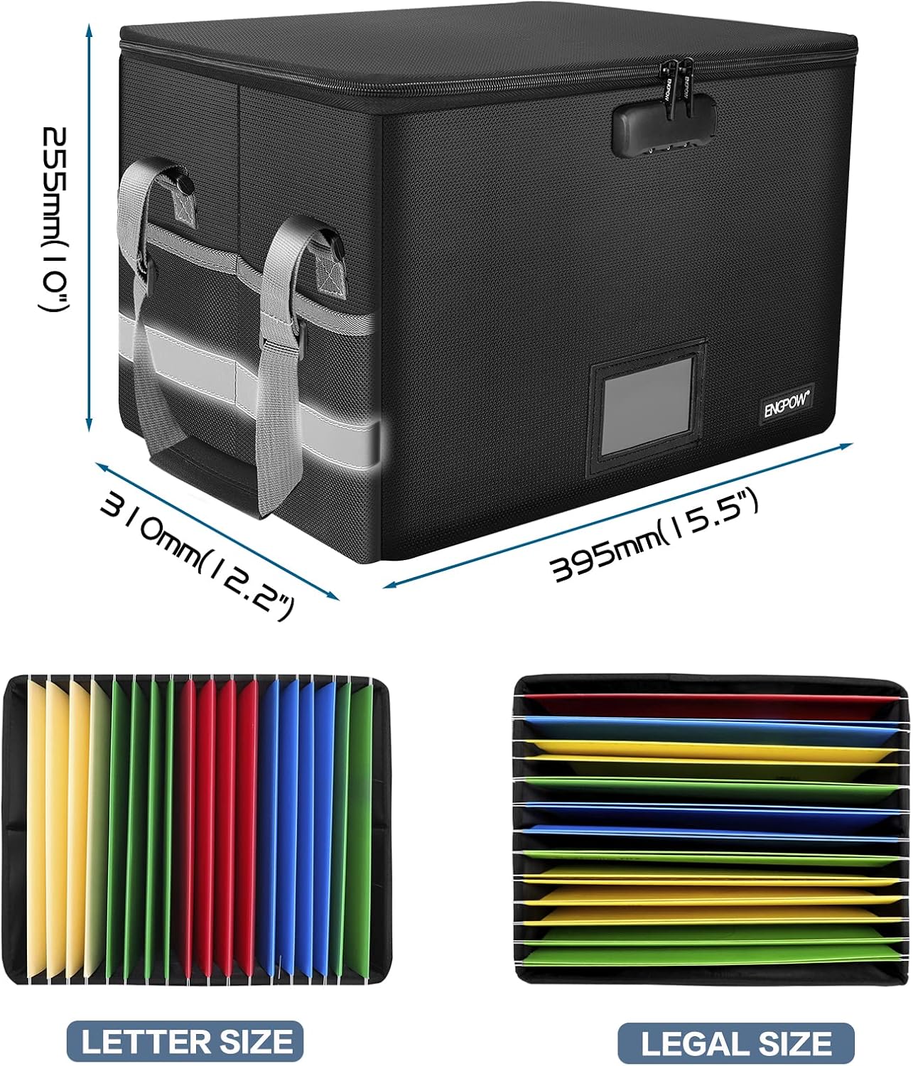 Detalle de ENGPOW EG0027 Fireproof File Boxes, 2-Pack, Locking and Collapsible