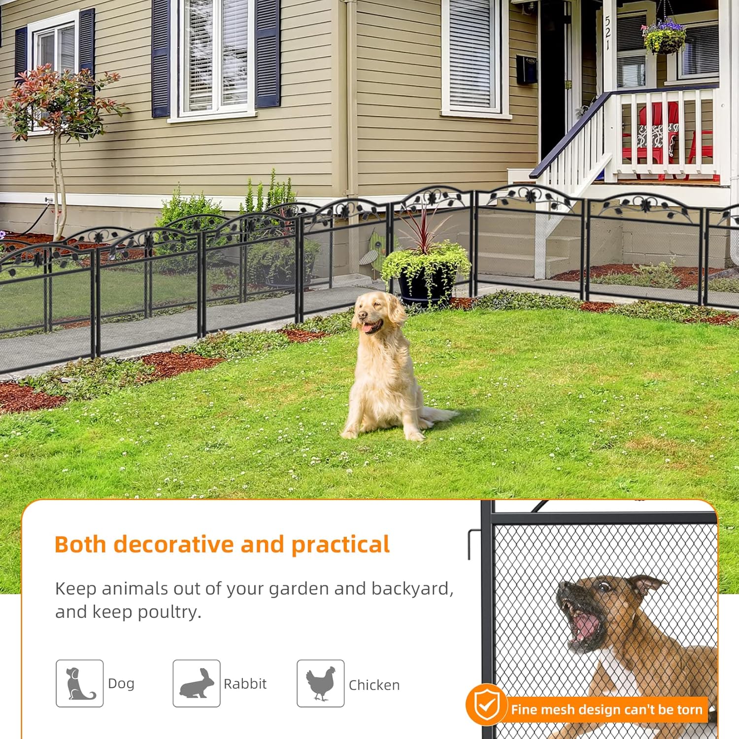 Thumbnail 4 de unho Decorative Garden Fence Panels (5-pack) 80cm x 80cm – rust-proof iron mesh border for dogs & rabbits, black