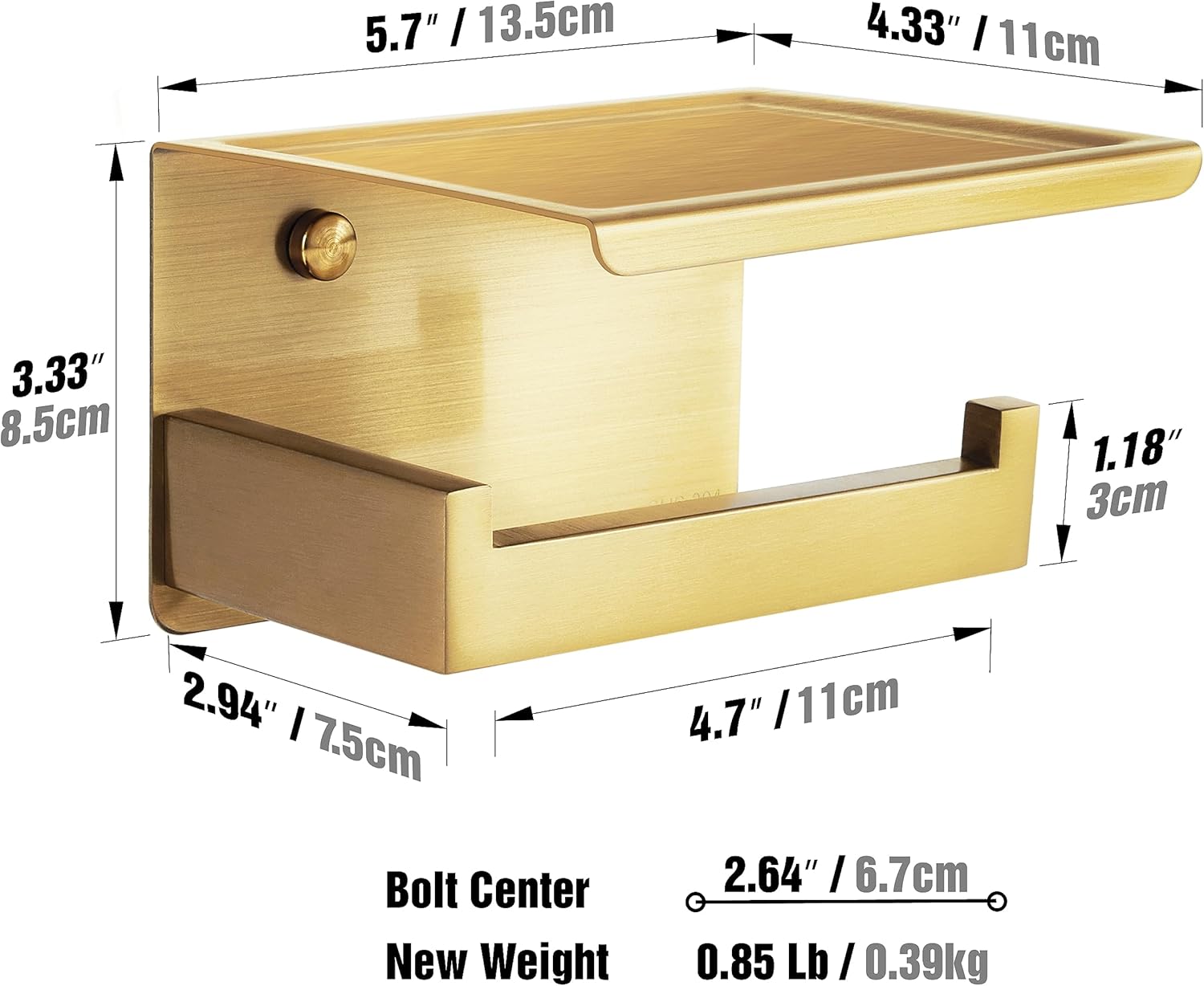 Thumbnail 5 de HITSLAM Toilettenpapierhalter Ohne Bohren – Edelstahl gold mit Ablage, Wandmontage