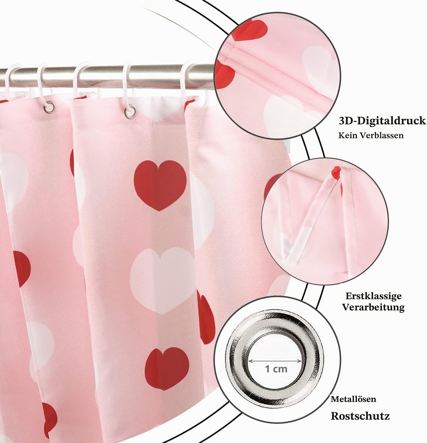 Detalle de GCIREC Duschvorhang 180x200 cm – Valentinstag Herzdesign, wasserdicht, maschinenwaschbar