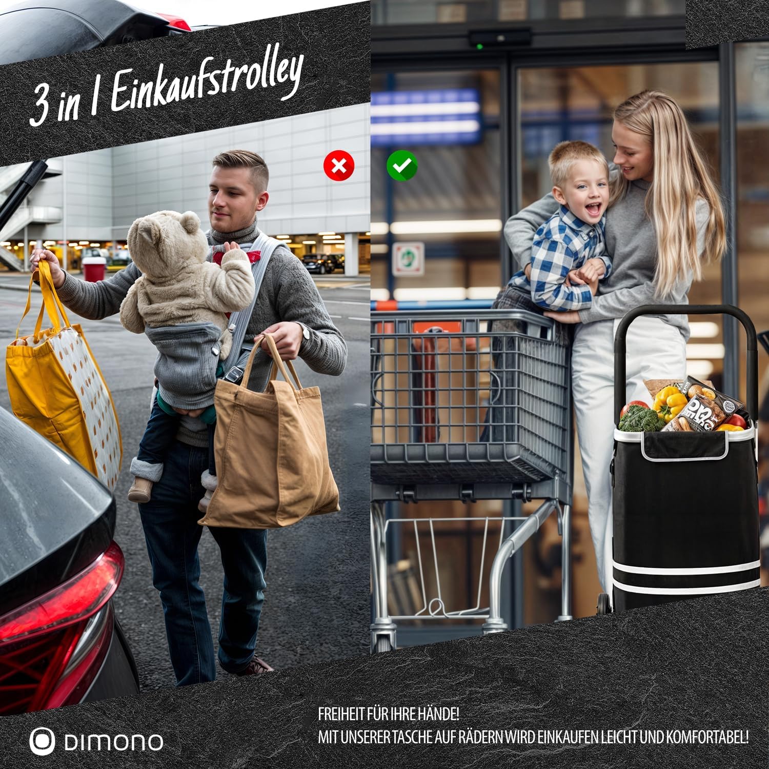 Thumbnail 6 de Dimono Folding Shopping Trolley with Cooler, 56 L, Detachable Bag