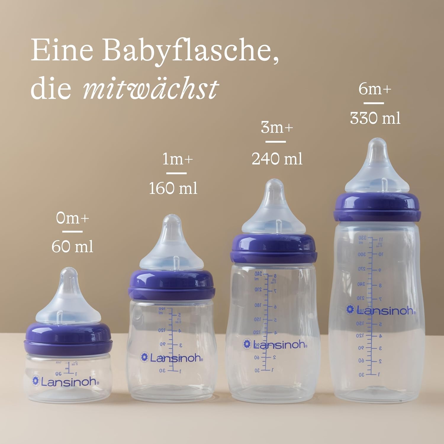 Detalle de Lansinoh Babyflaschen mit NaturalWave Sauger Gr. S – Doppelpack 160 ml, kompaktes Design, stapelbarer Deckel
