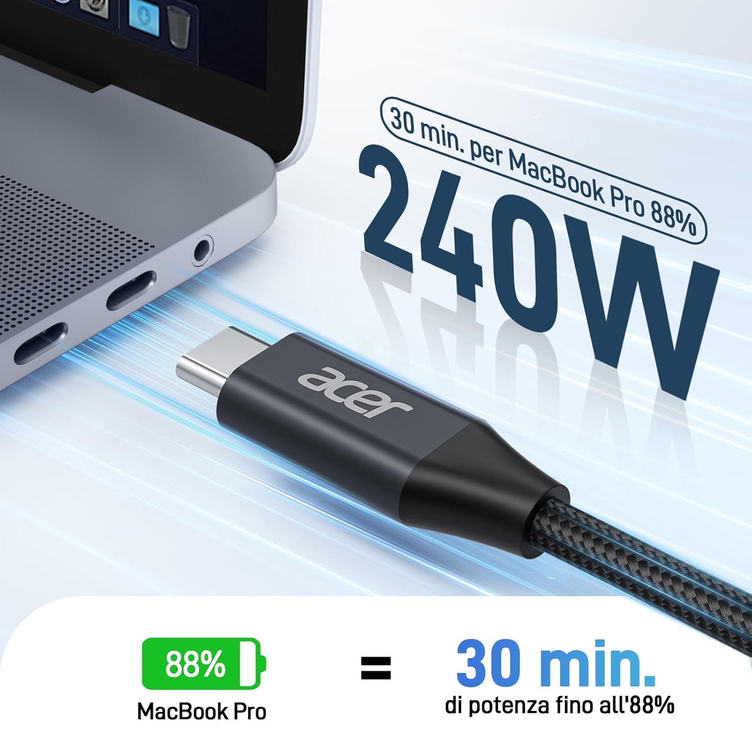 Detalle 2 de Acer Cavo USB-C 240W 3 m per ricarica rapida