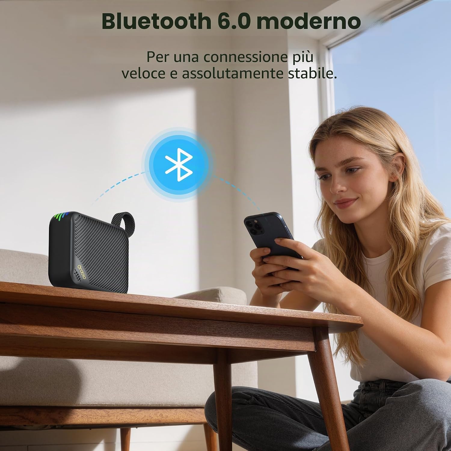 Detalle de Oraolo Cassa Bluetooth Portatile: mini altoparlante IPX7, design compatto con TWS e 20 ore di autonomia