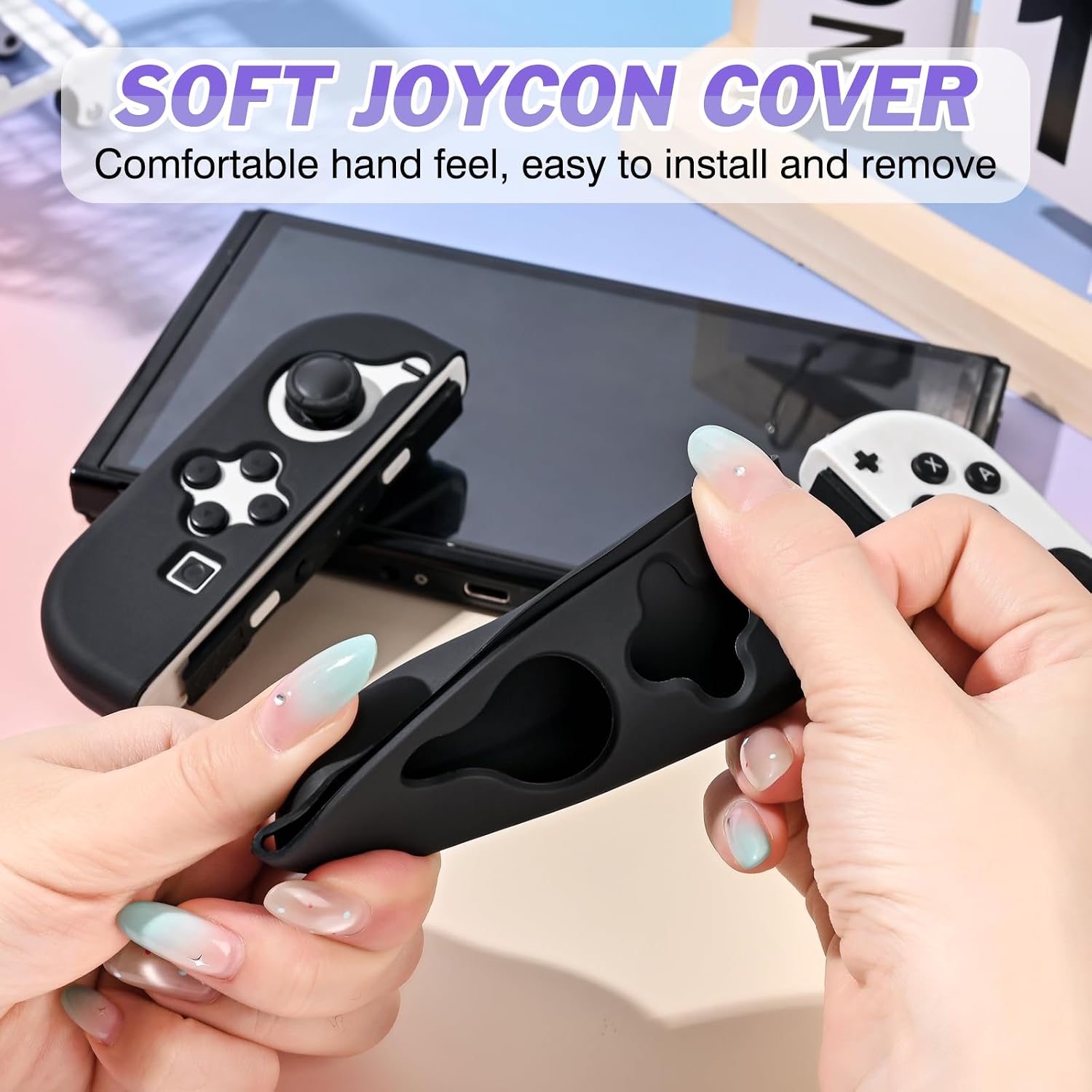 Thumbnail 1 de DLseego Protective Cover Case for Switch OLED & 2024 Handle – Soft Silicone Grip, Anti‑Scratch TPU Shell (Black)