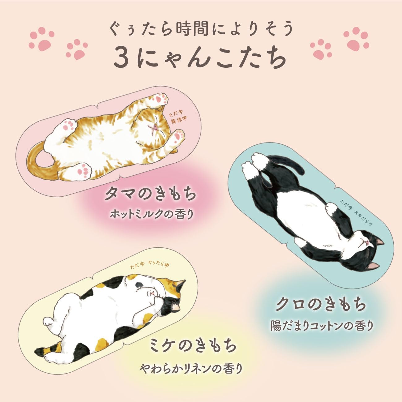 Detalle de GPP+ ぐぅたらホットアイマスク ニャンきゅうギフト9枚 猫柄ボックス・3種の香り