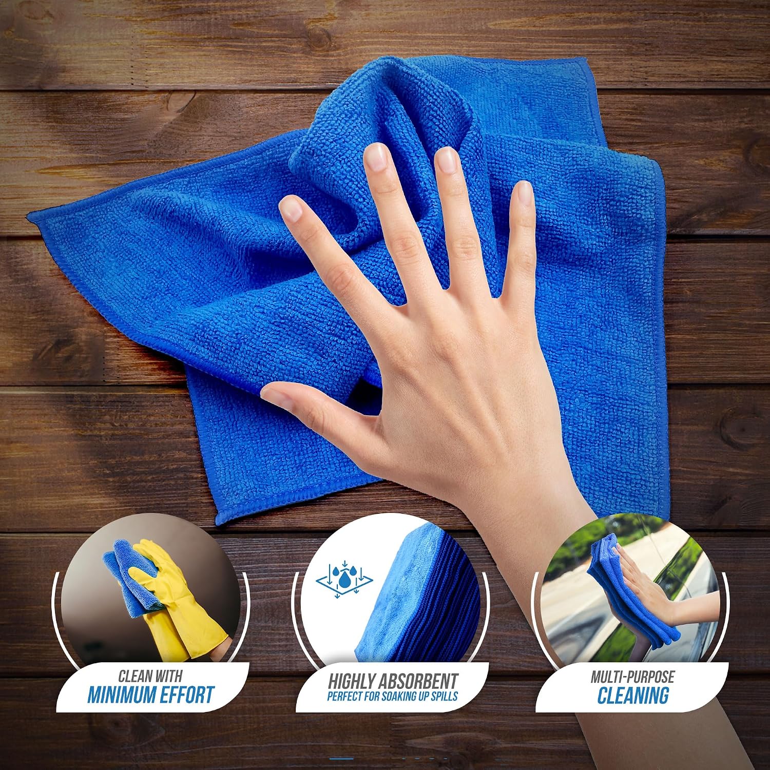 Detalle de TDBS The Dustpan and Brush Store Large Microfibre Cleaning Cloth (40x40cm), Lint-Free, Blue (20 pack)