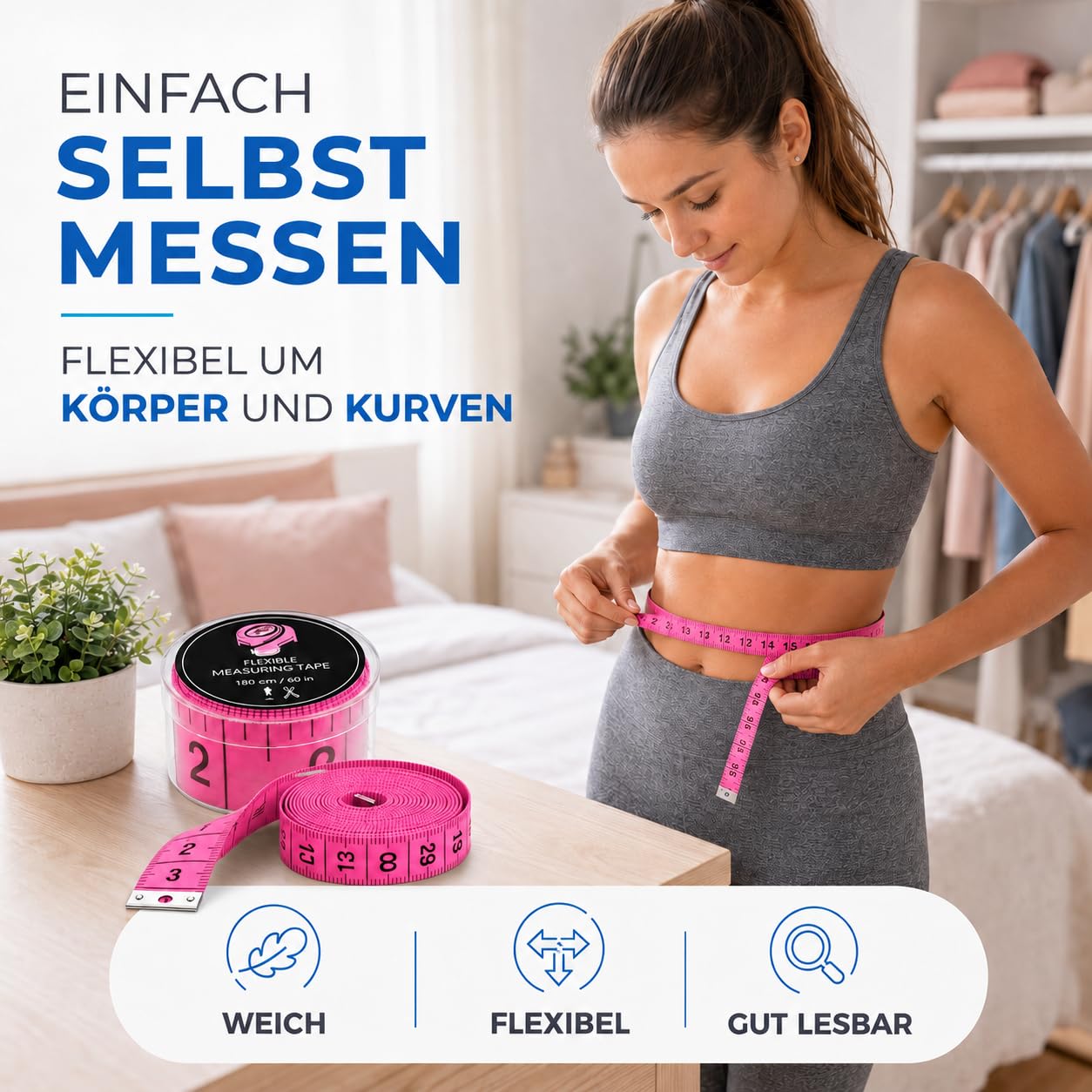 Thumbnail 6 de TK Gruppe Timo Klingler 150 cm pink – taśma krawiecka 2 w 1, cm i cale