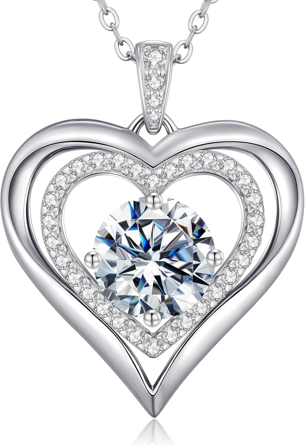 Detalle de CDE Halskette Damen Silber 925 mit Moissanite Herz Anhänger – Kratzfester Glanz, Gravur & Zertifikat