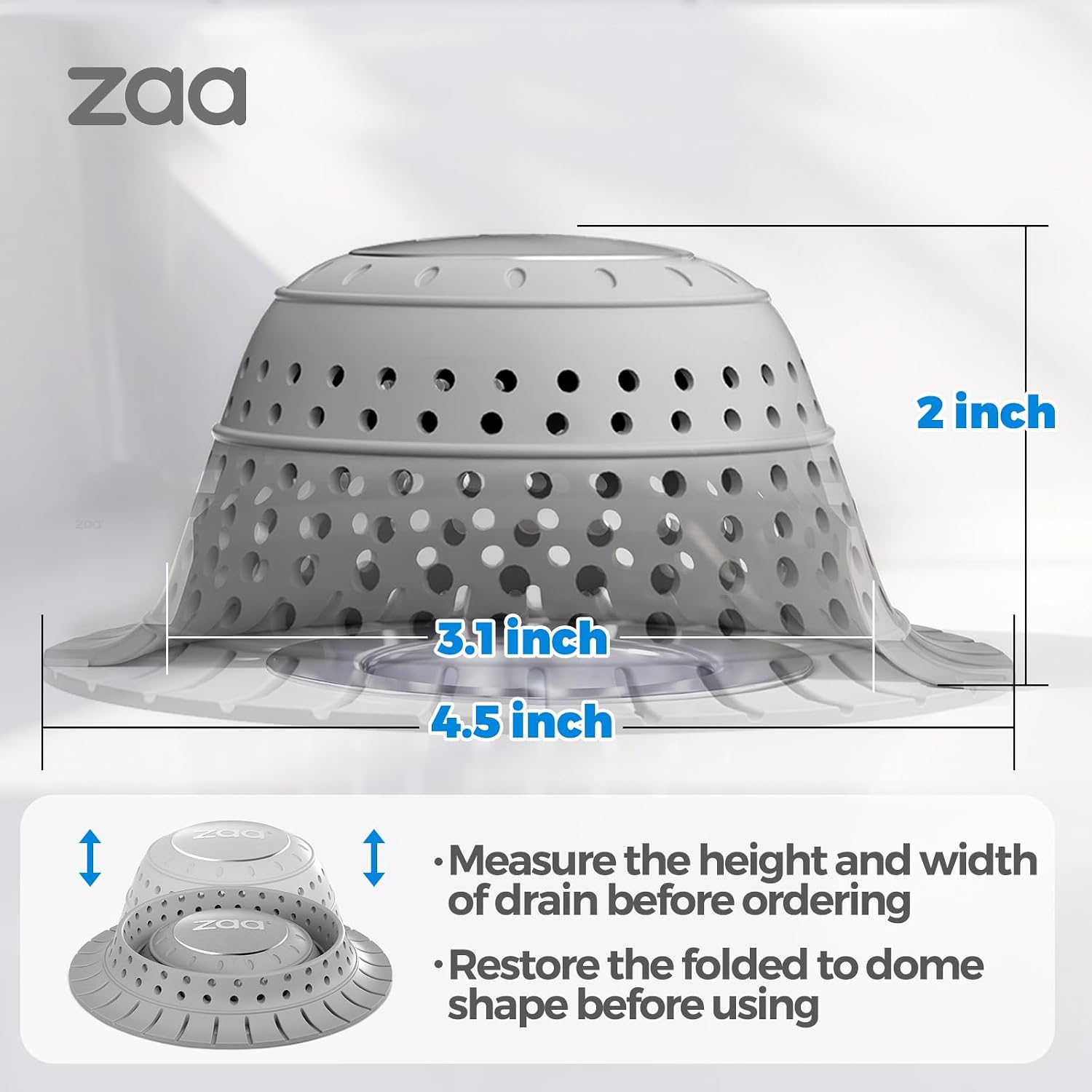Detalle de zaa DrainHairCatchers Shower Drain Hair Catcher, 2-Pack Gray Silicone