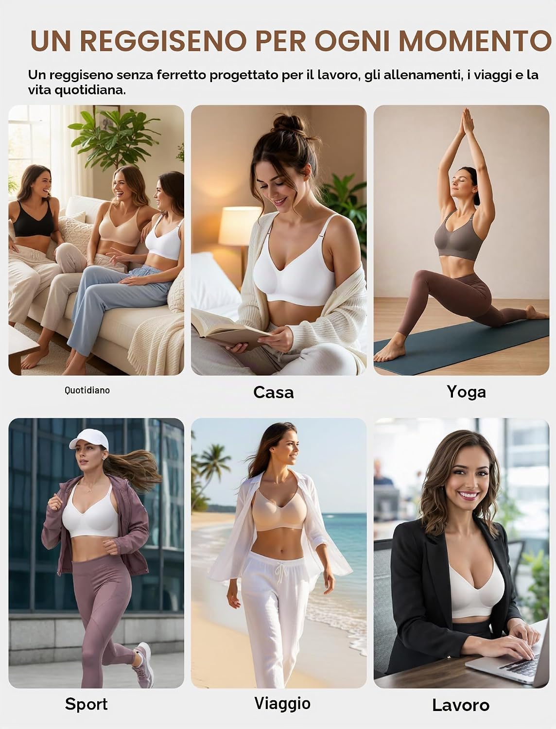 Thumbnail 6 de Reggiseno Donna Senza Ferretto Push Up Imbottito Morbido Seamless Comfort Classico (Coppa Intera) con supporto forte