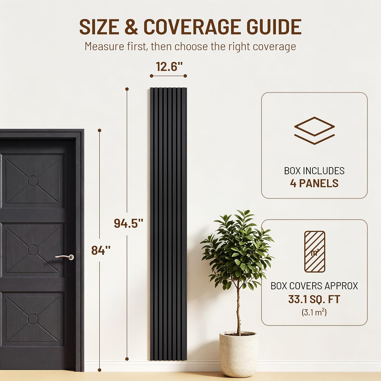 Detalle 2 de Amsleekey 4-Pack Acoustic Wood Slat Wall Panels, 94.5 x 12.6 Inches, Black